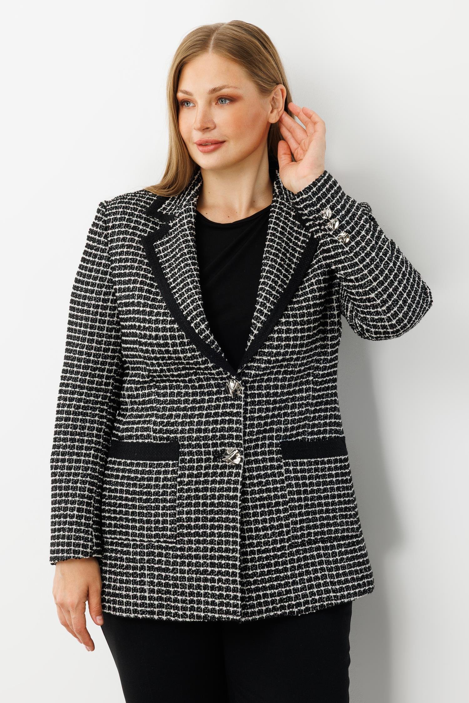 Modailgi  Enküstreli Mono Yaka Twit Kumaş Ceket SİYAH-BEYAZ