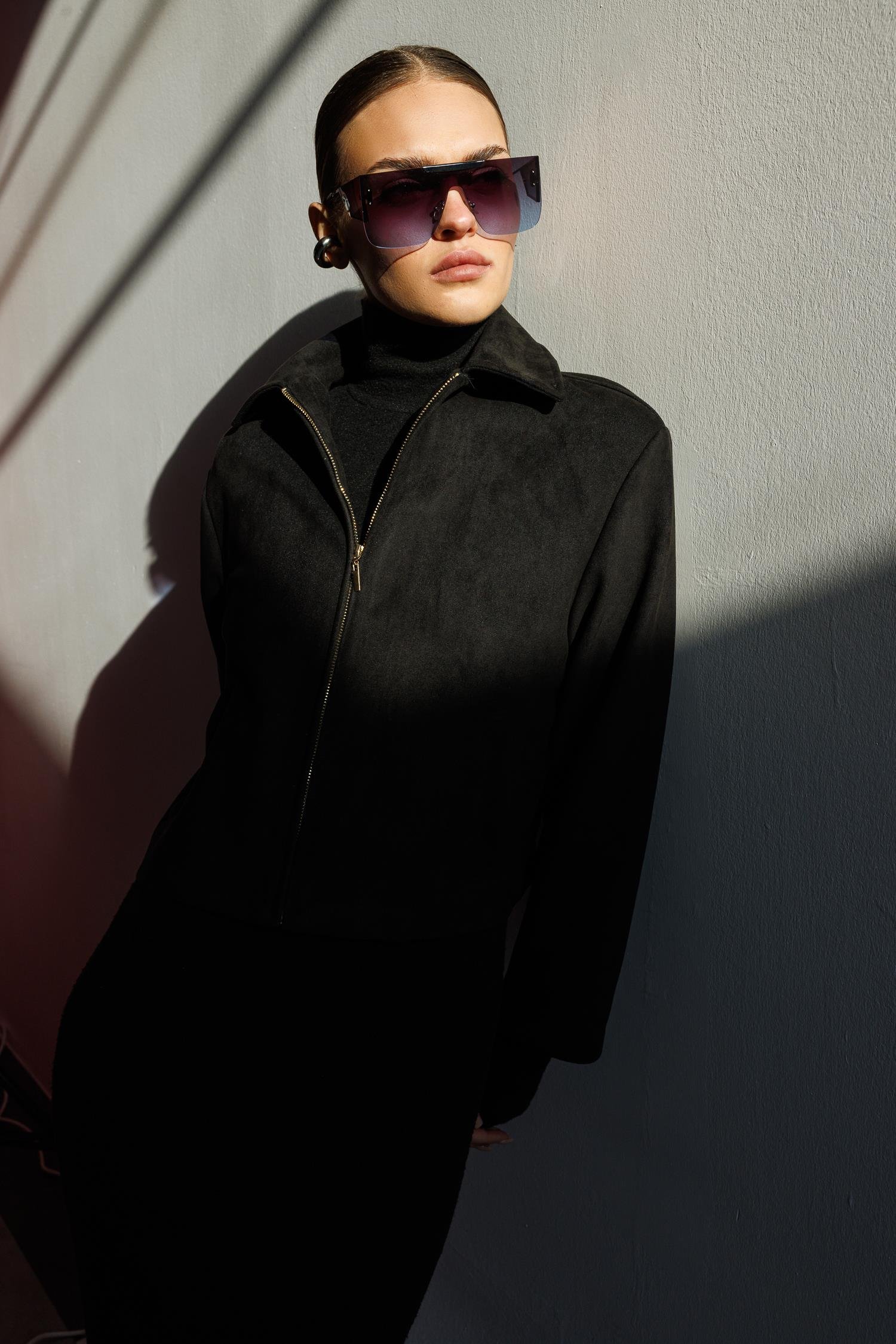 Modailgi  Erkek Yaka Fermuar Kapamalı Süet Mont Siyah