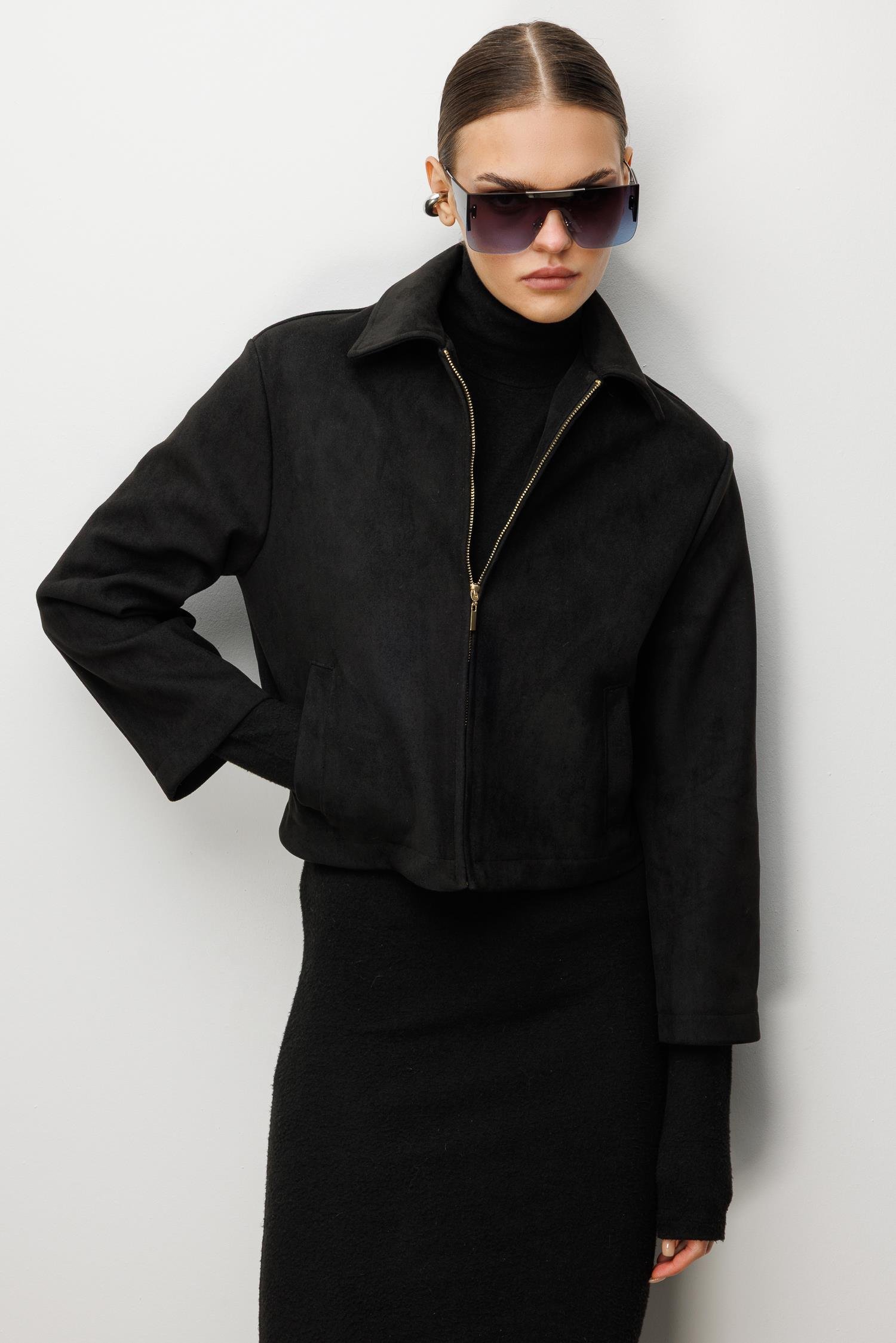 Modailgi  Erkek Yaka Fermuar Kapamalı Süet Mont Siyah