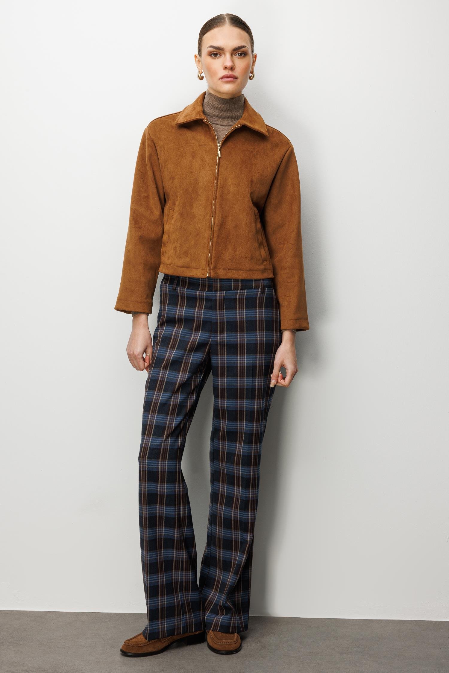 Modailgi  Erkek Yaka Fermuar Kapamalı Süet Mont Taba