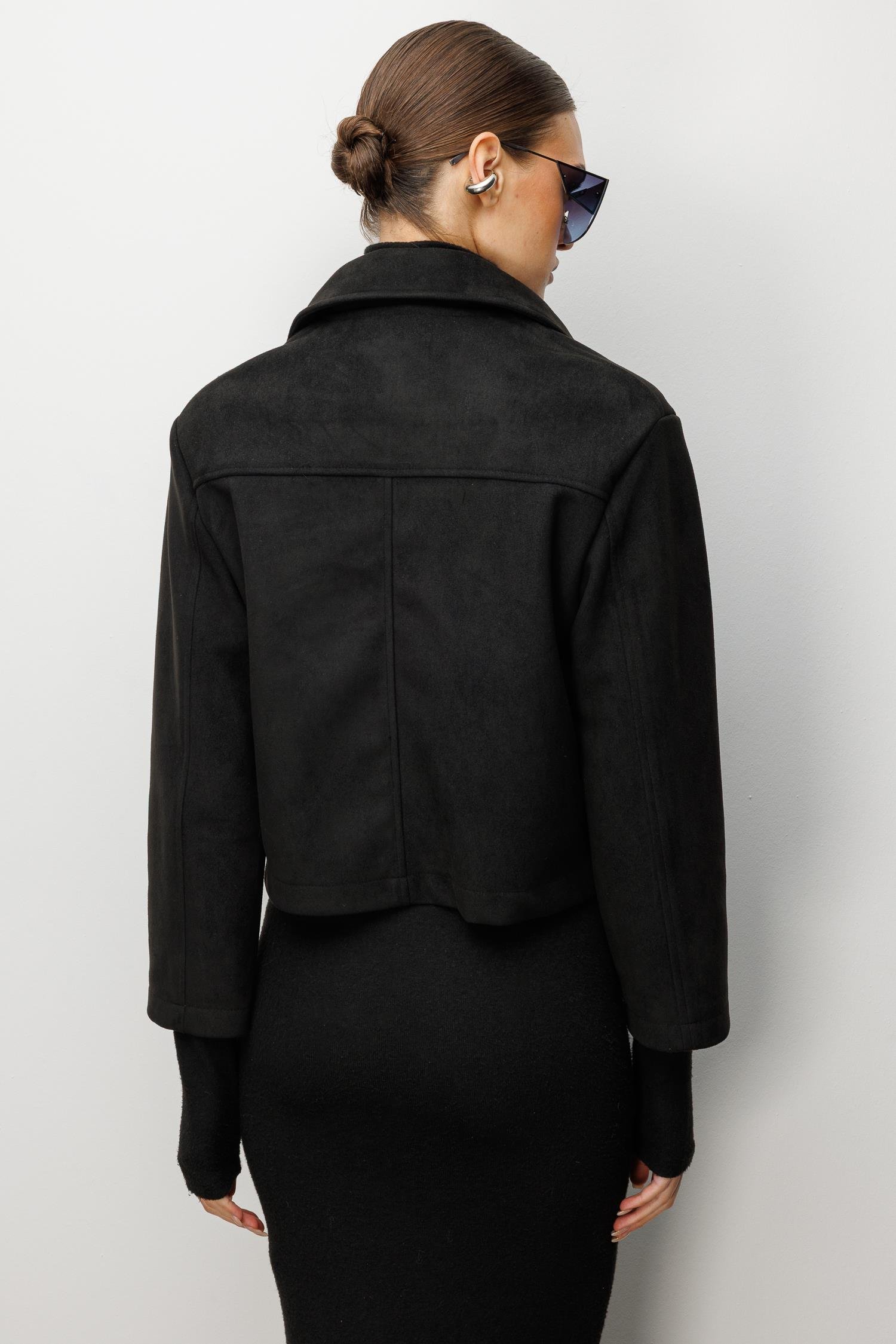 Modailgi  Erkek Yaka Fermuar Kapamalı Süet Mont Siyah