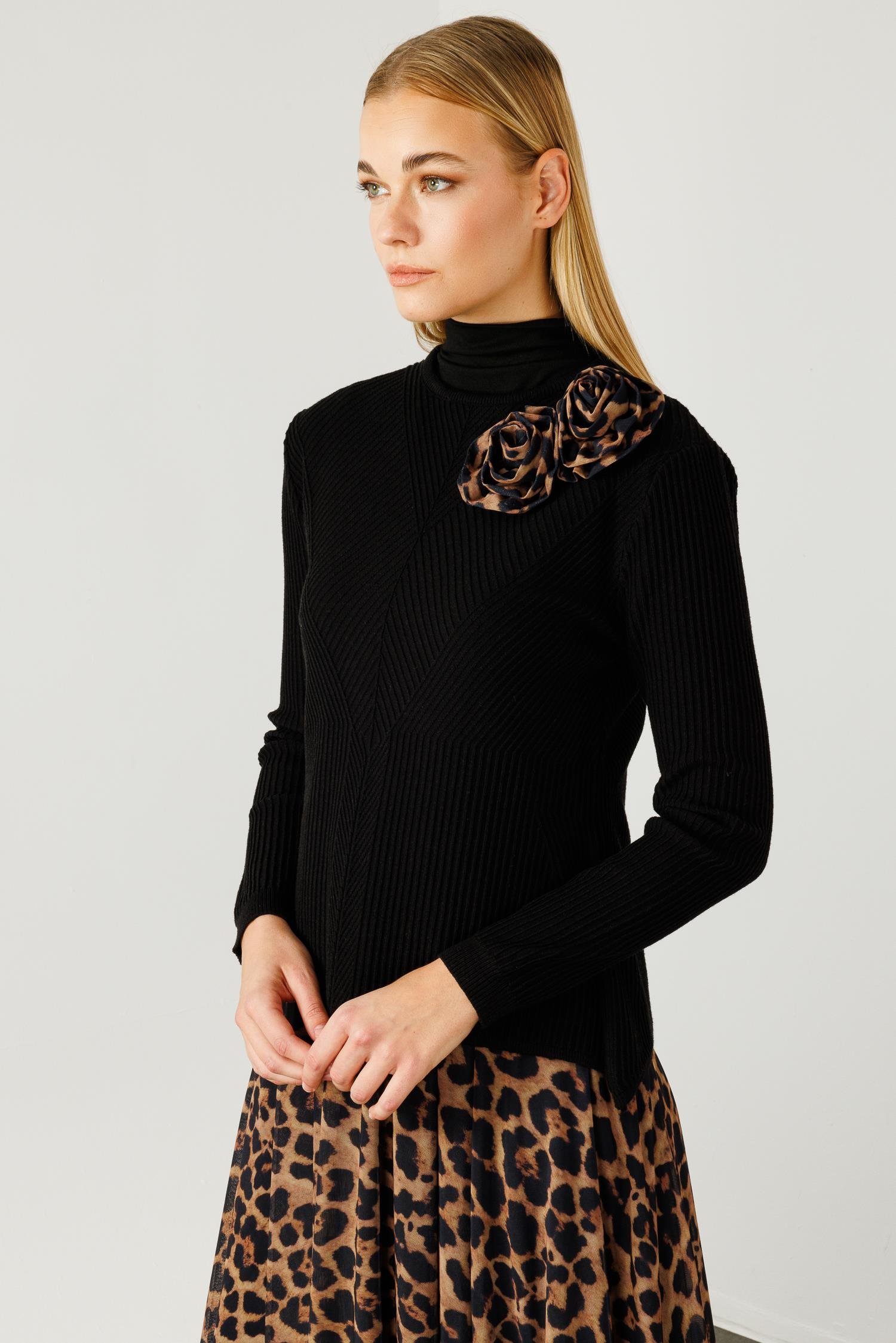 Modailgi  Eteği Asimetrik Leopar Desenli Trikolu Elbise Vizon