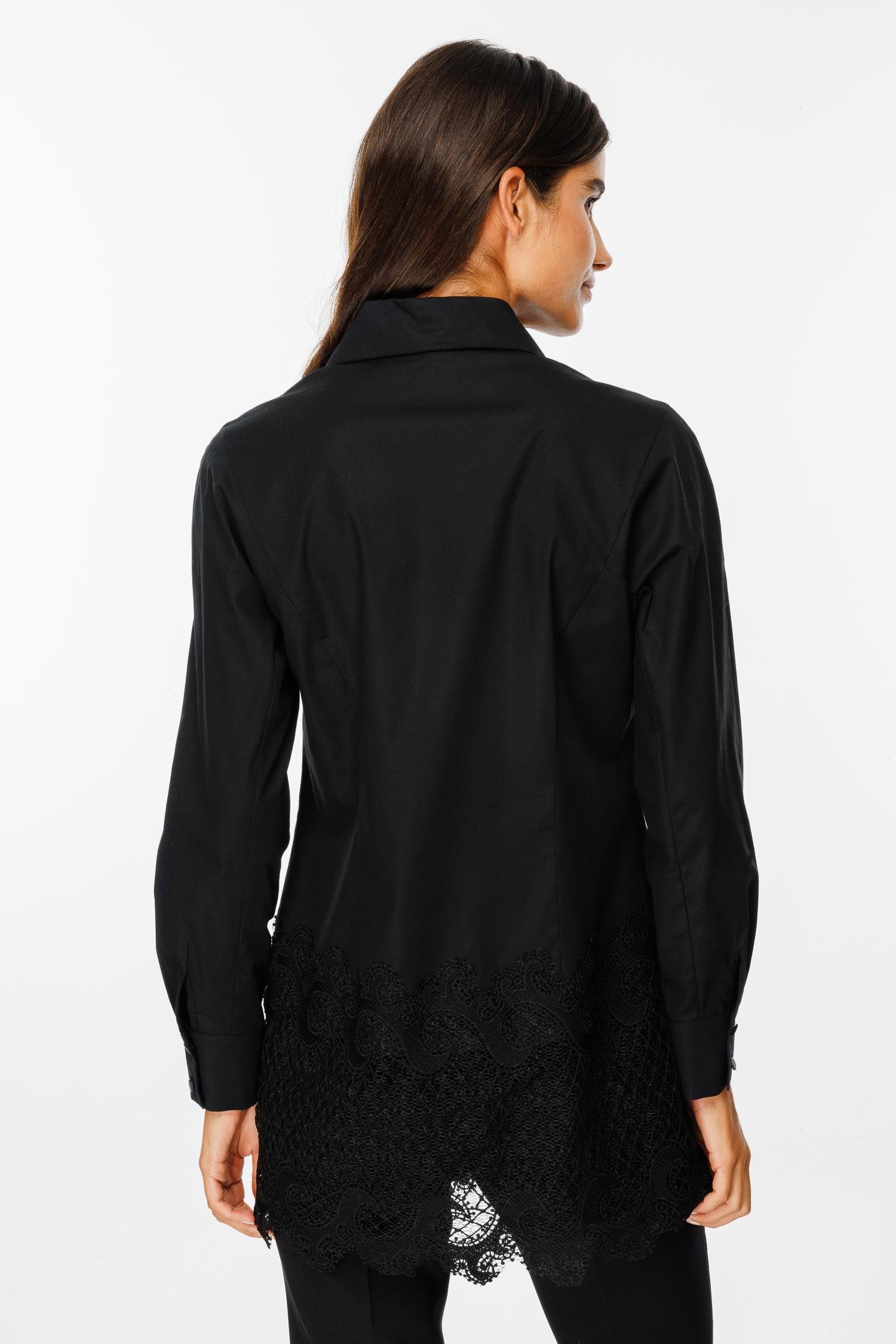 Modailgi  Etek Ucu Dantel İşlemeli Koton Gömlek Siyah