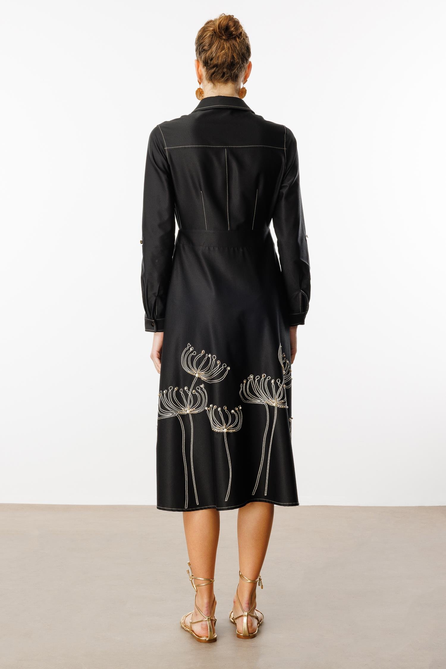 Modailgi  Etek Ucu Nakış İnci İşlemeli Cepli Elbise Orijinal