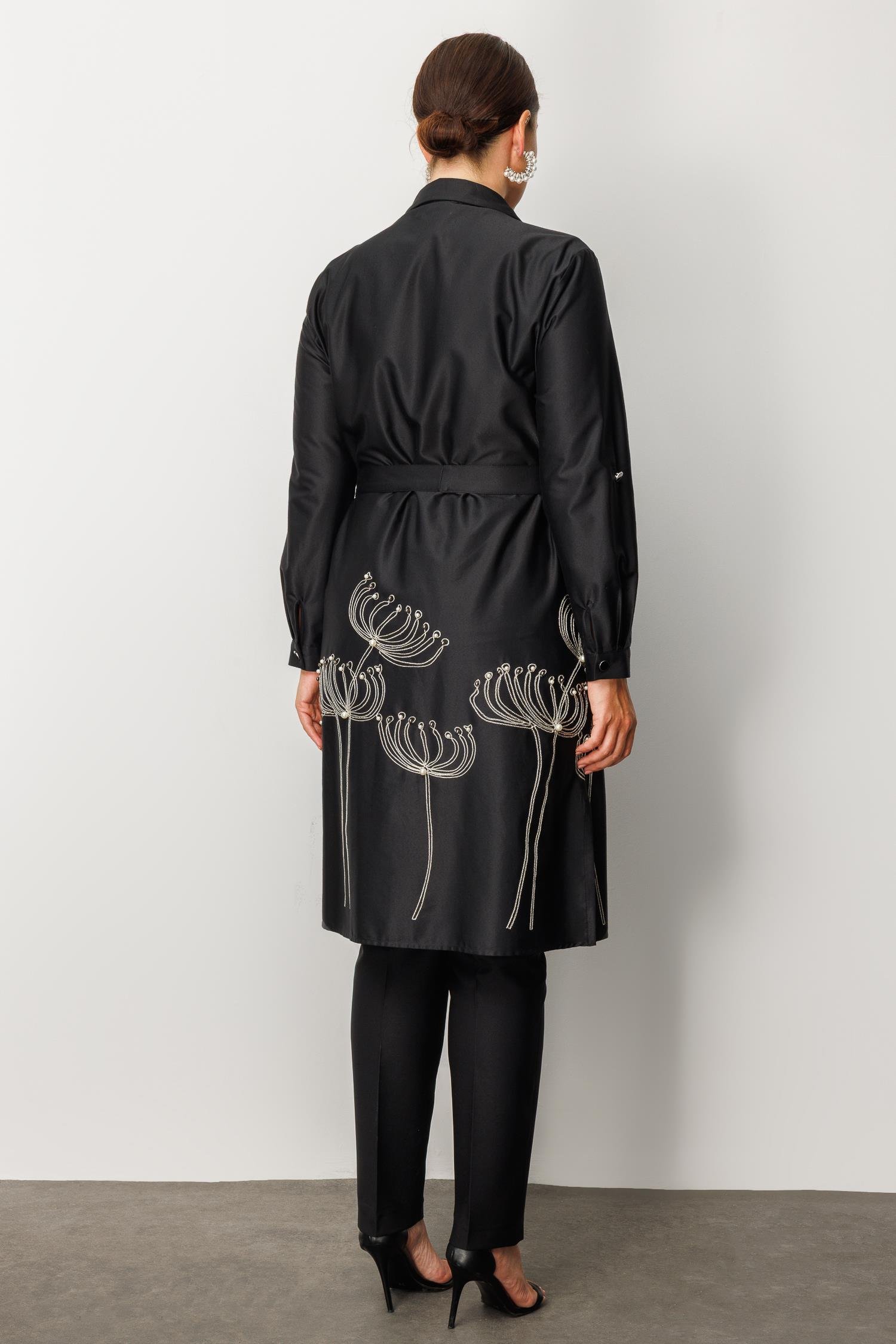 Modailgi  Etek Ucu Nakış İnci İşlemeli Kuşaklı Tunik Orijinal