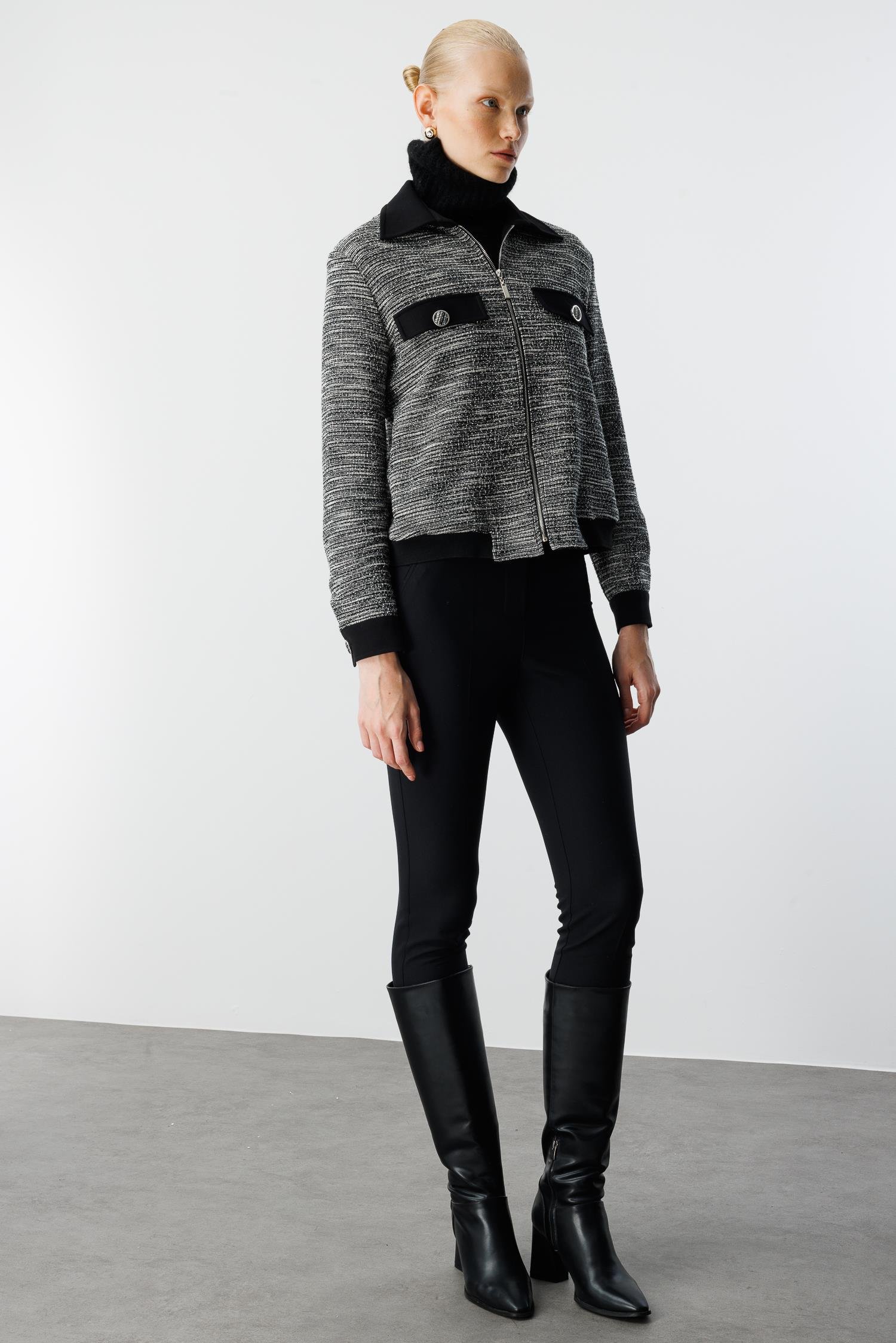 Modailgi  Fermuar Kapamalı Astarsız Örme Ceket Gri