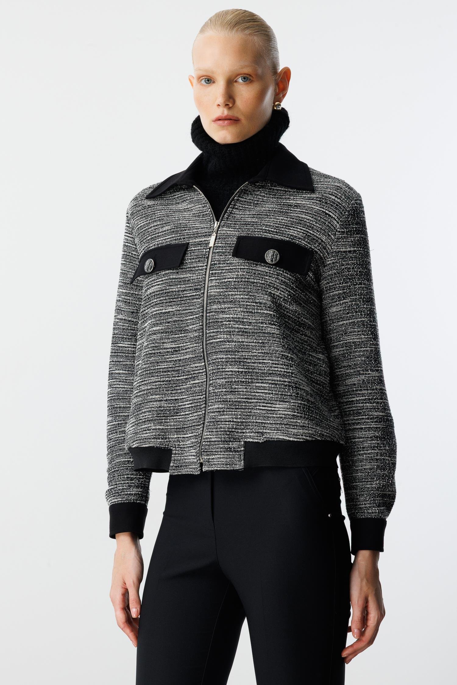 Modailgi  Fermuar Kapamalı Astarsız Örme Ceket Gri