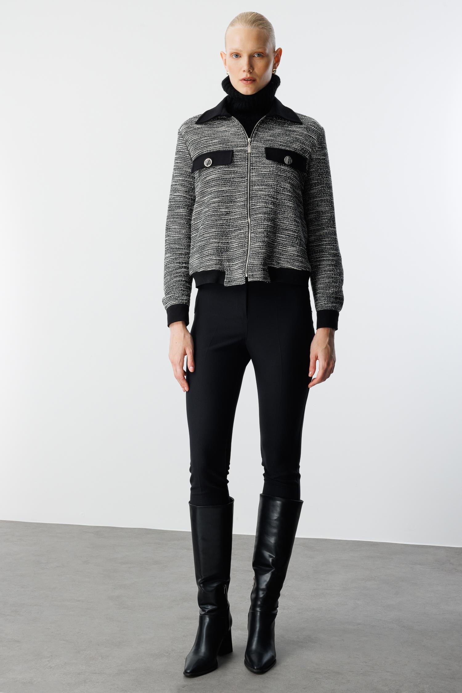 Modailgi  Fermuar Kapamalı Astarsız Örme Ceket Gri