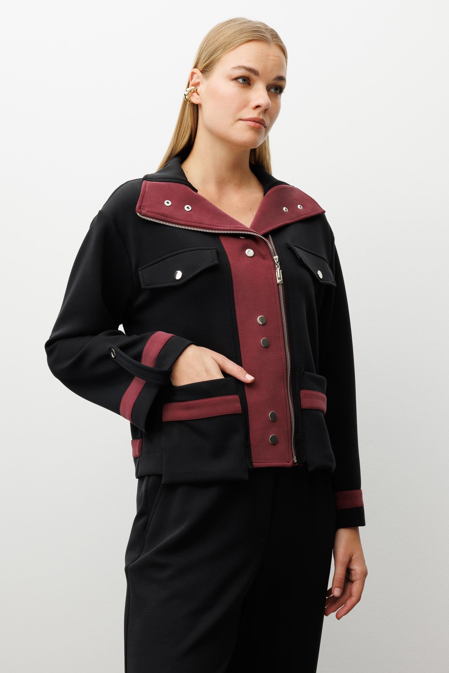 Modailgi  Fermuar Kapamalı Düşük Kol Cep Ve Apolet Detaylı Kısa Devrik Yaka Gömlek - 40064 Siyah