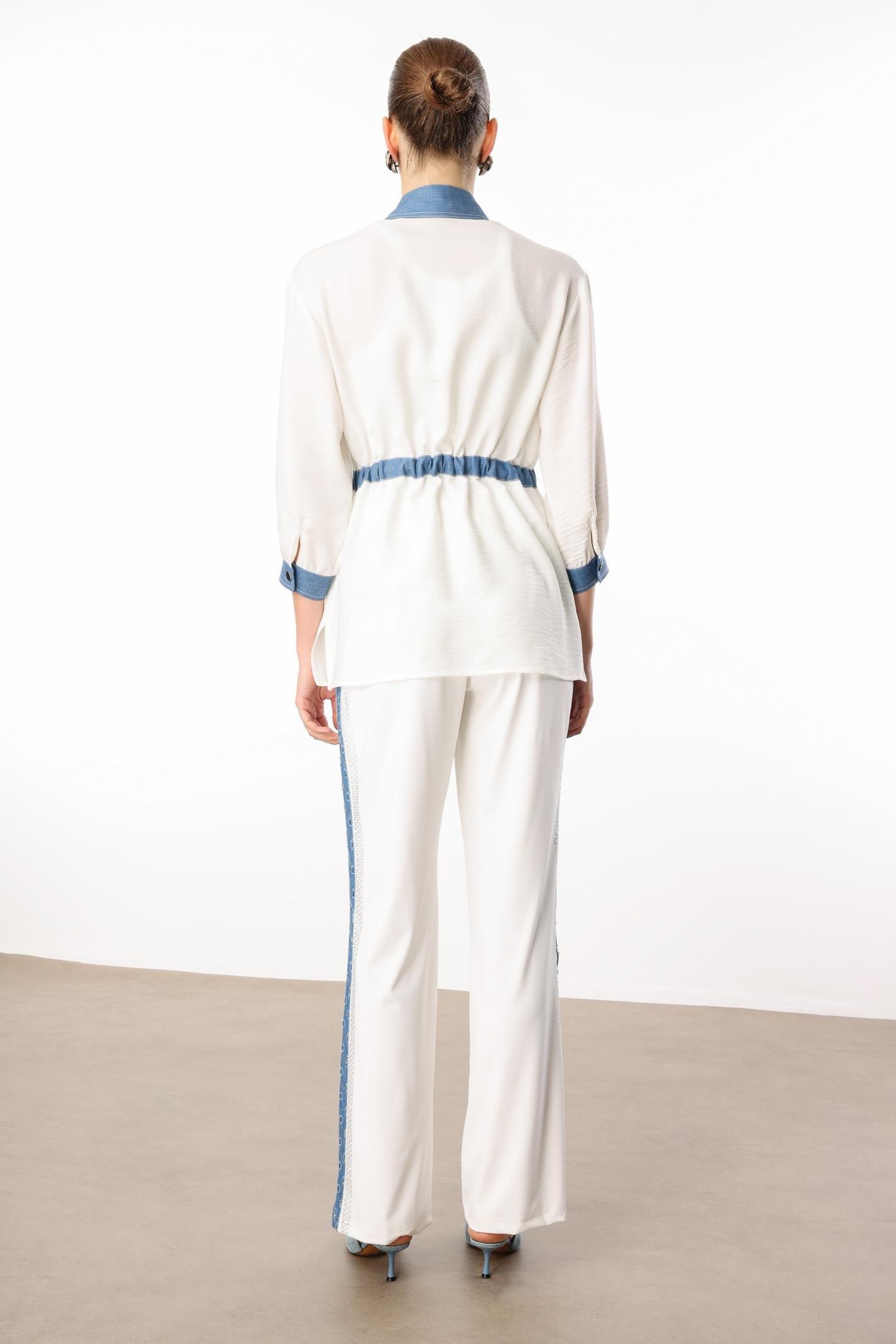 Modailgi  Fermuar Kapamalı Düz ve Pullu Tencel Kumaş Garnili Tunik Orijinal