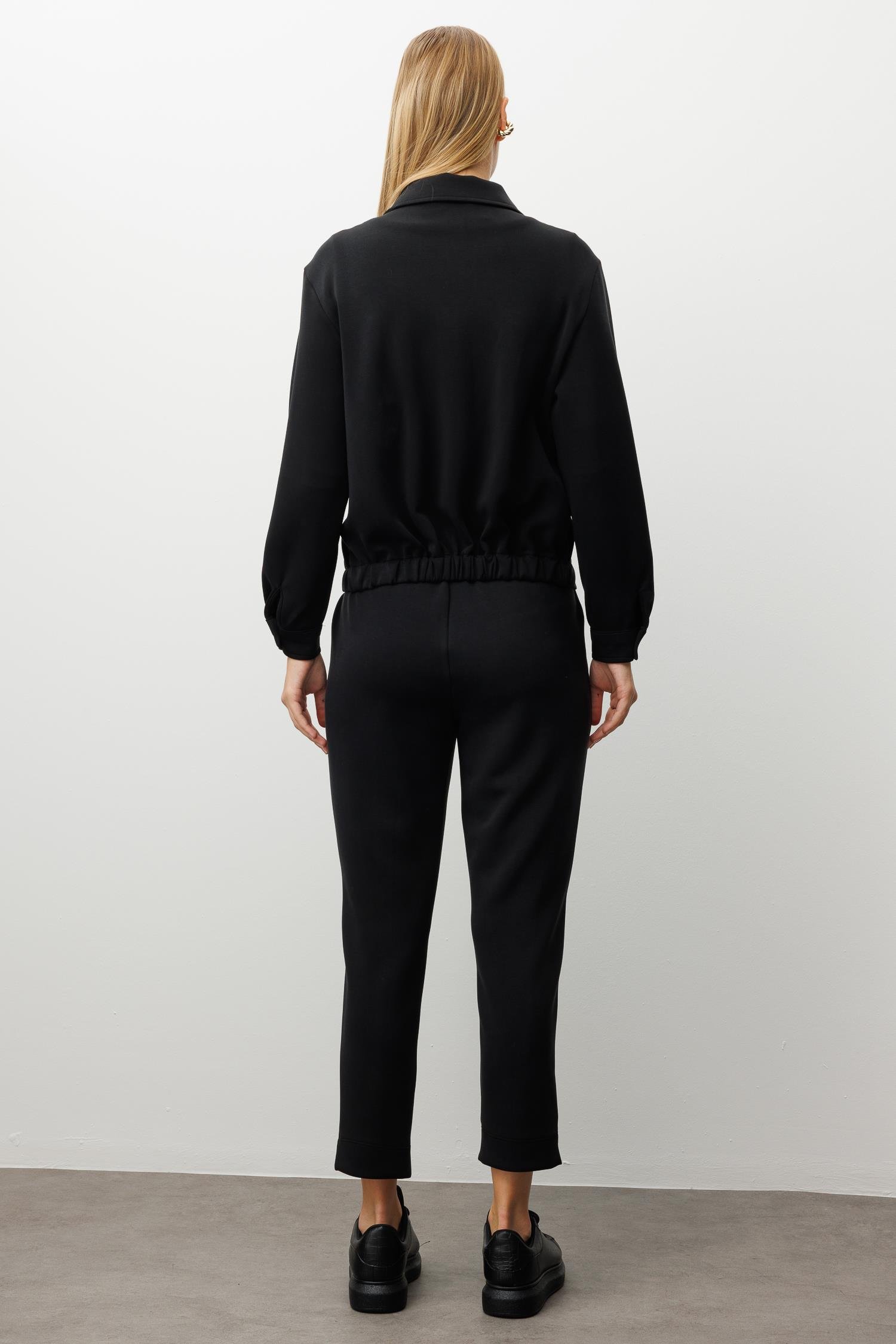 Modailgi  Fermuar Kapamalı Etek Altı Lastikli Kapak Cep Detaylı Örme Gömlek - 40055 Siyah