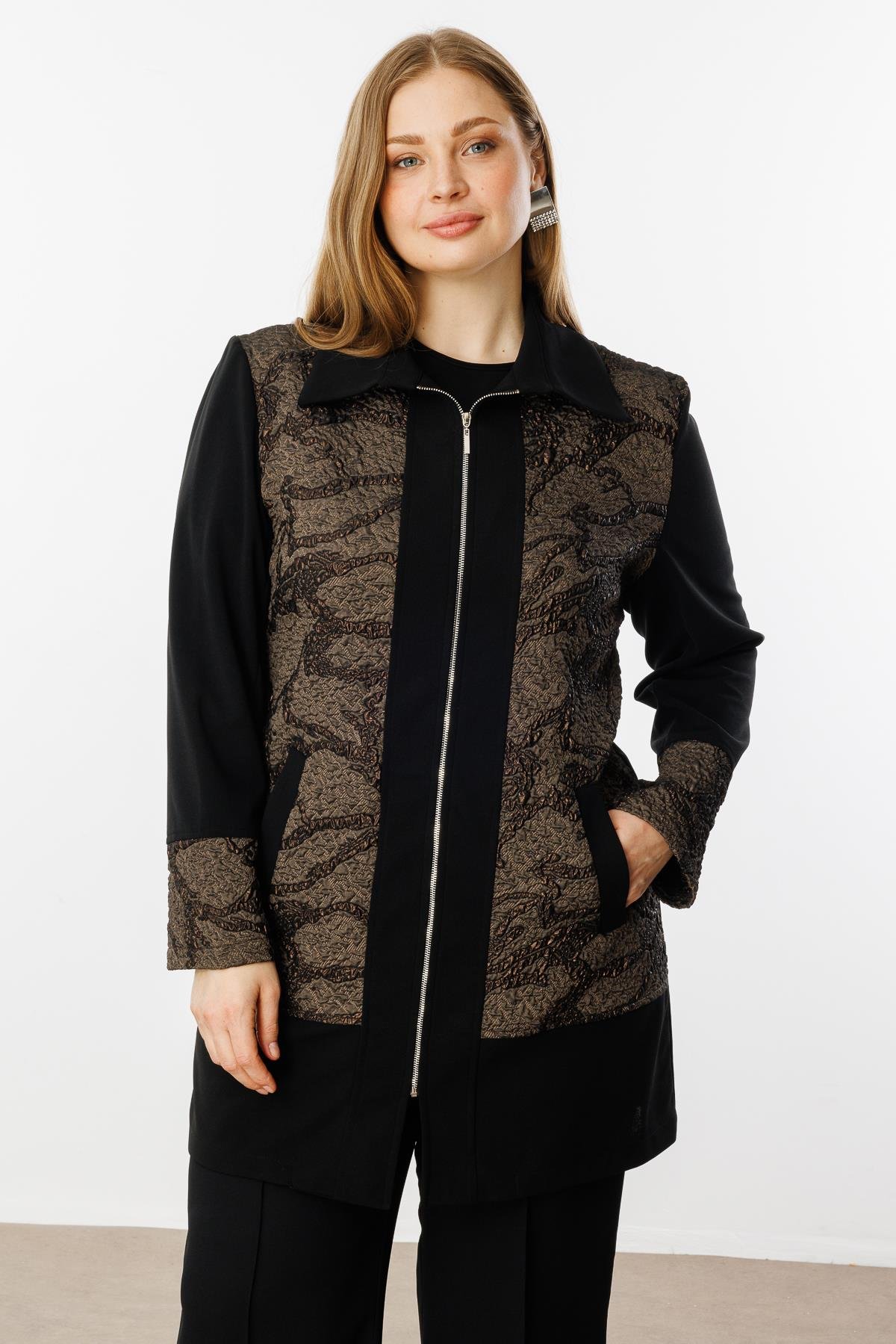 Modailgi  Fermuarlı Jakar Tunik Kahve