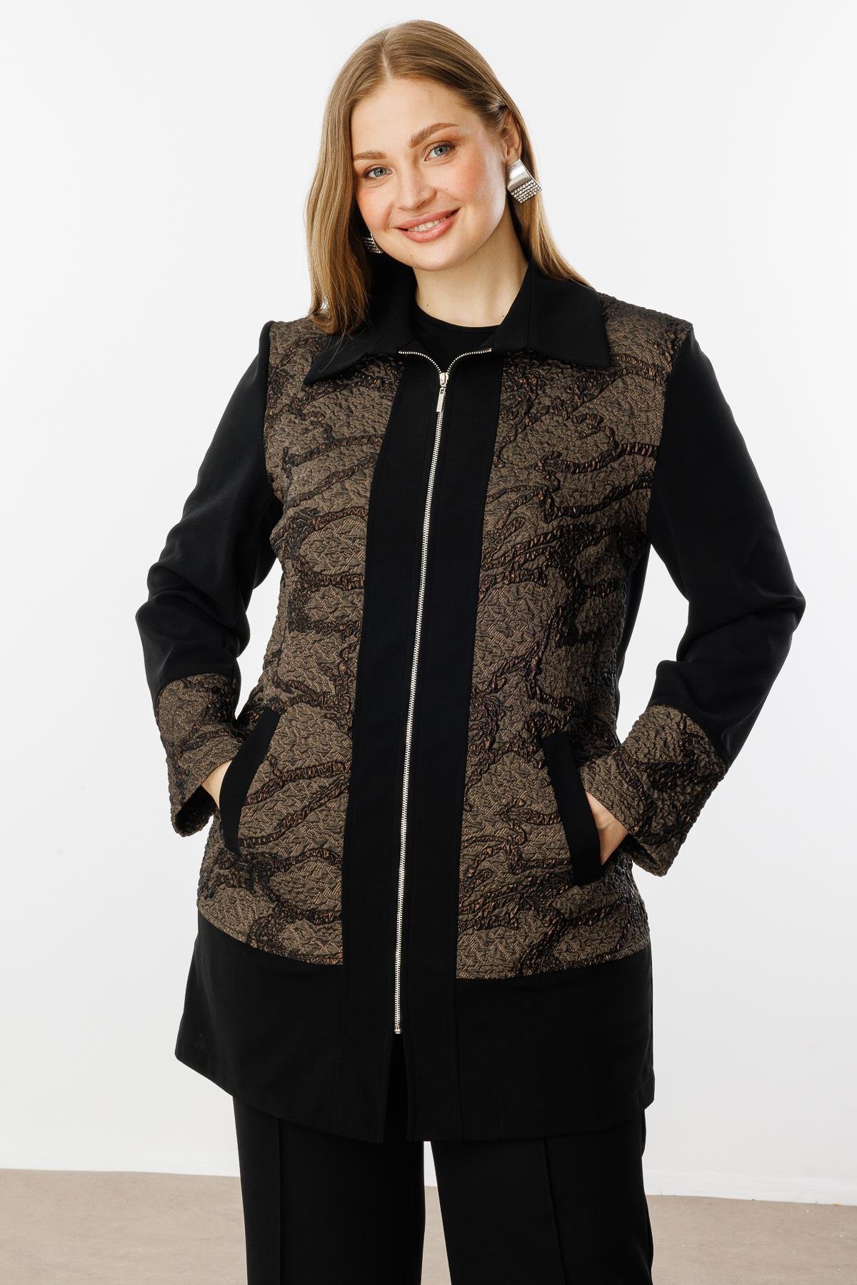 Modailgi  Fermuarlı Jakar Tunik Kahve