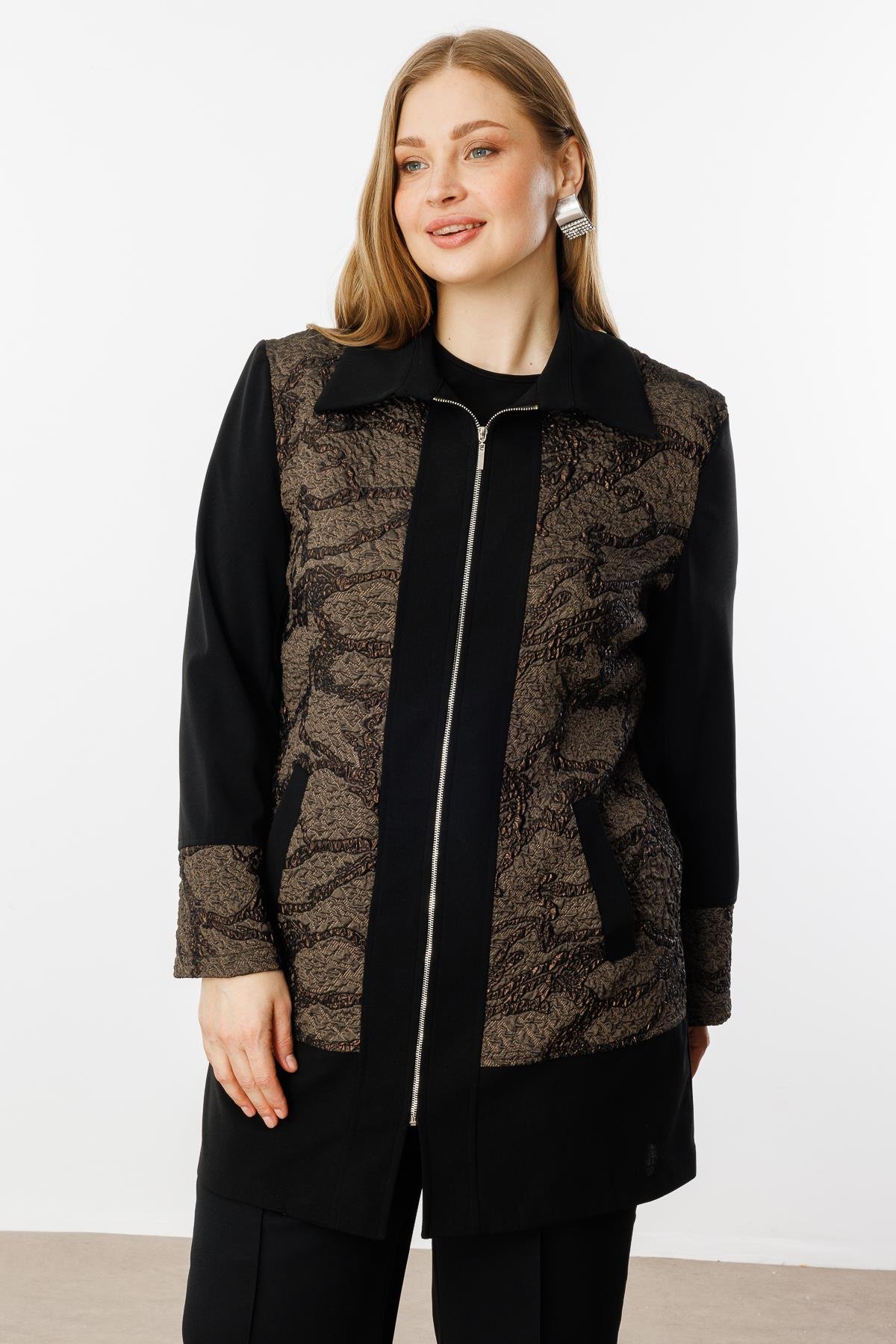 Modailgi  Fermuarlı Jakar Tunik Kahve