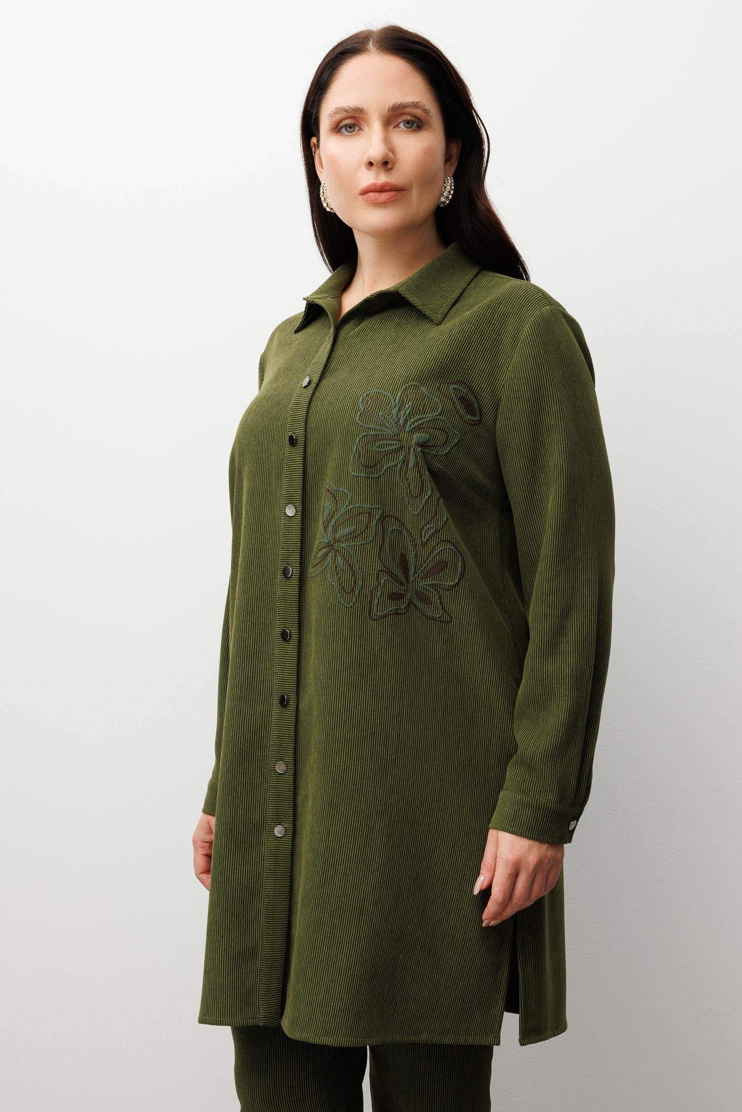 Modailgi  Fitilli Kadife Çiçek Baskılı Tunik Yeşil