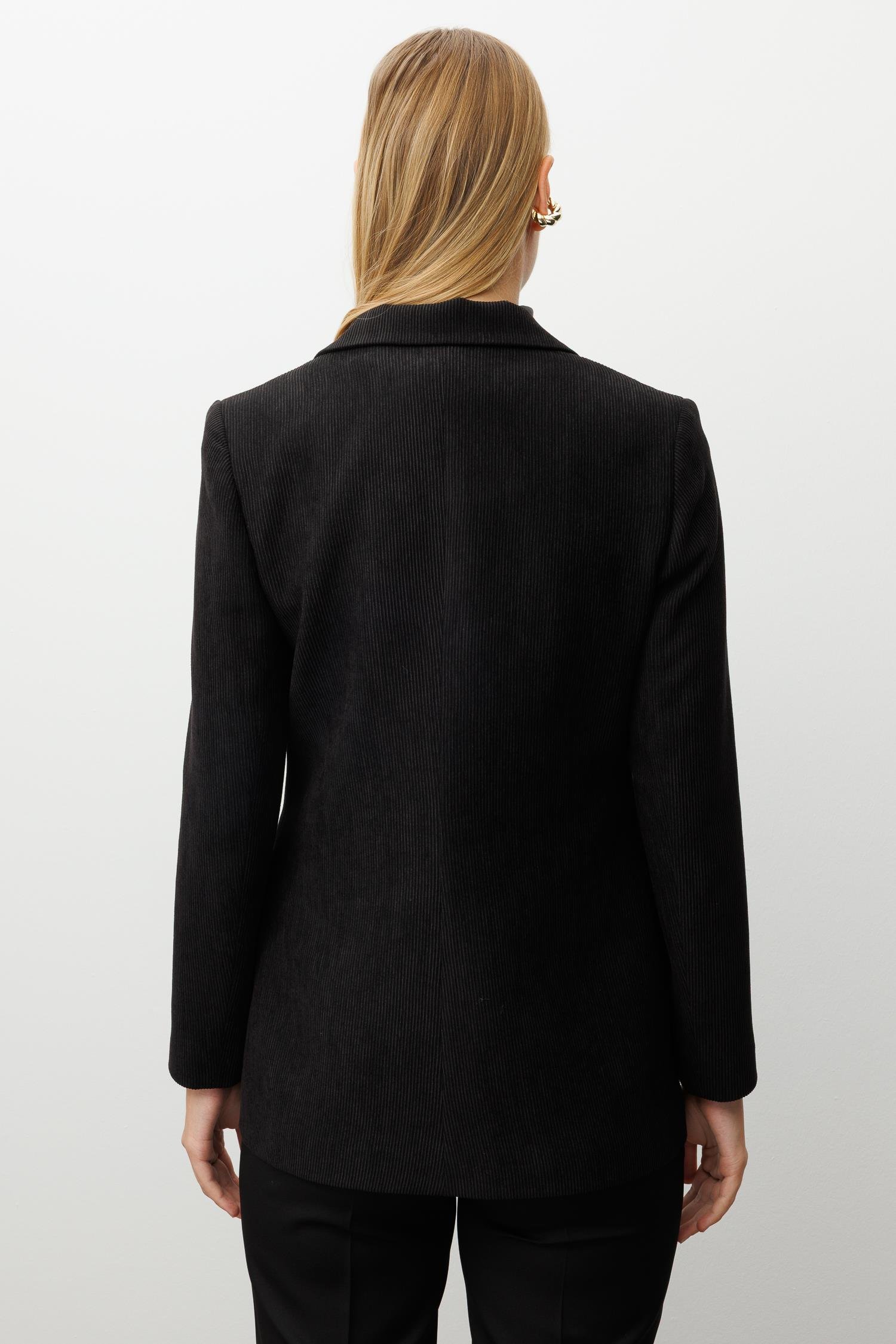 Modailgi  Fitilli Kadife Tek Düğme Klasik Ceket Siyah