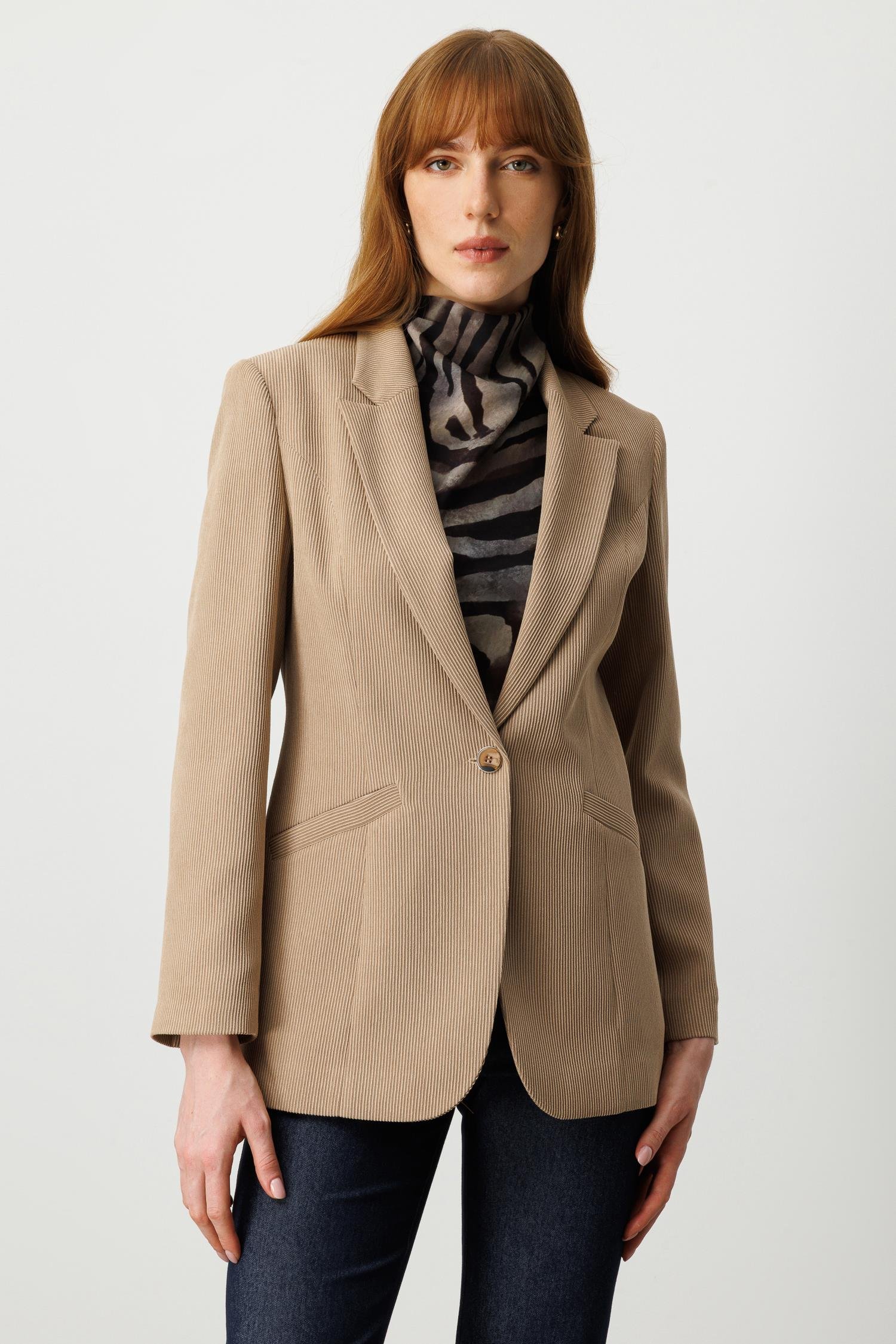 Modailgi  Fitilli Kadife Tek Düğme Klasik Ceket Vizon