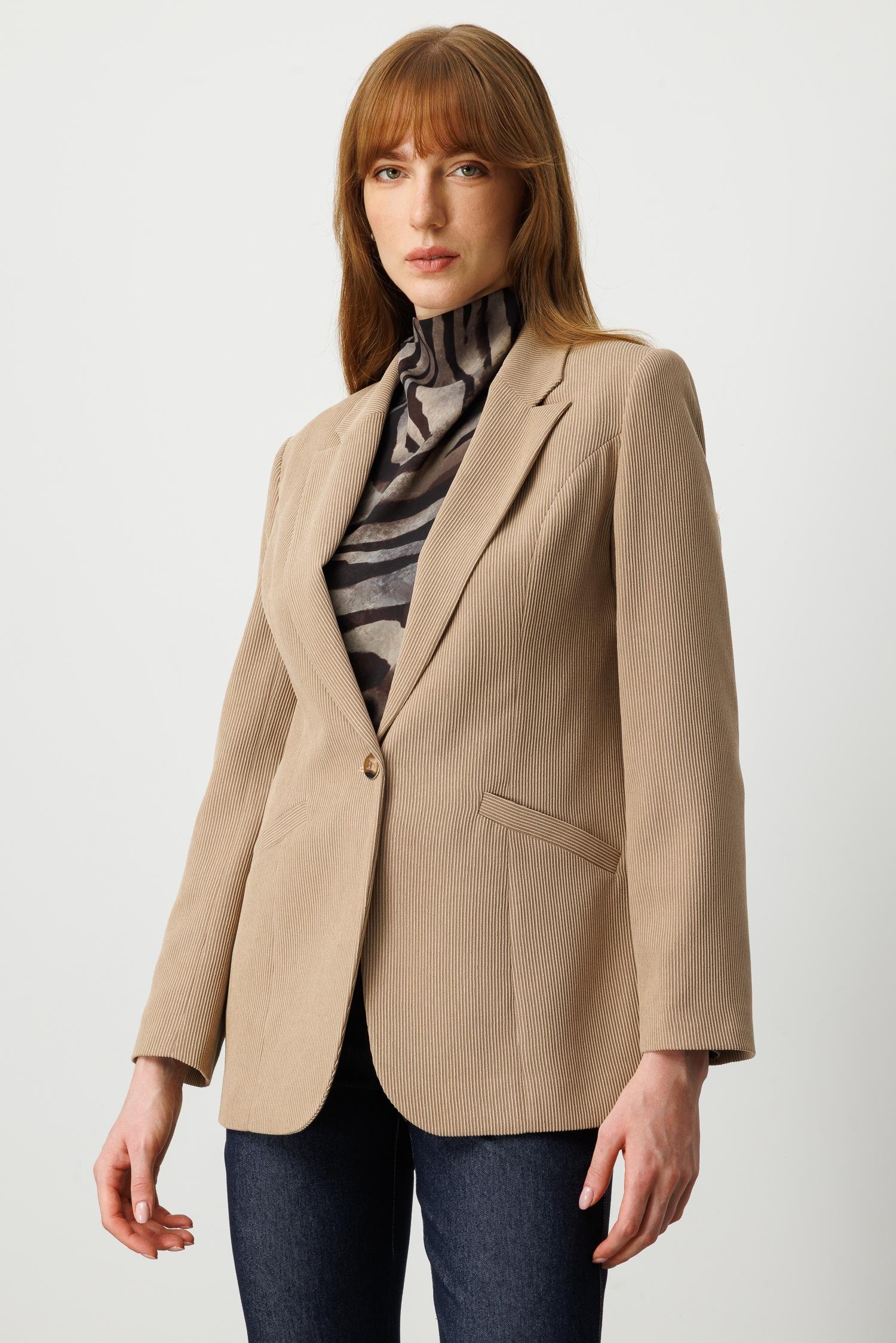 Modailgi  Fitilli Kadife Tek Düğme Klasik Ceket Vizon