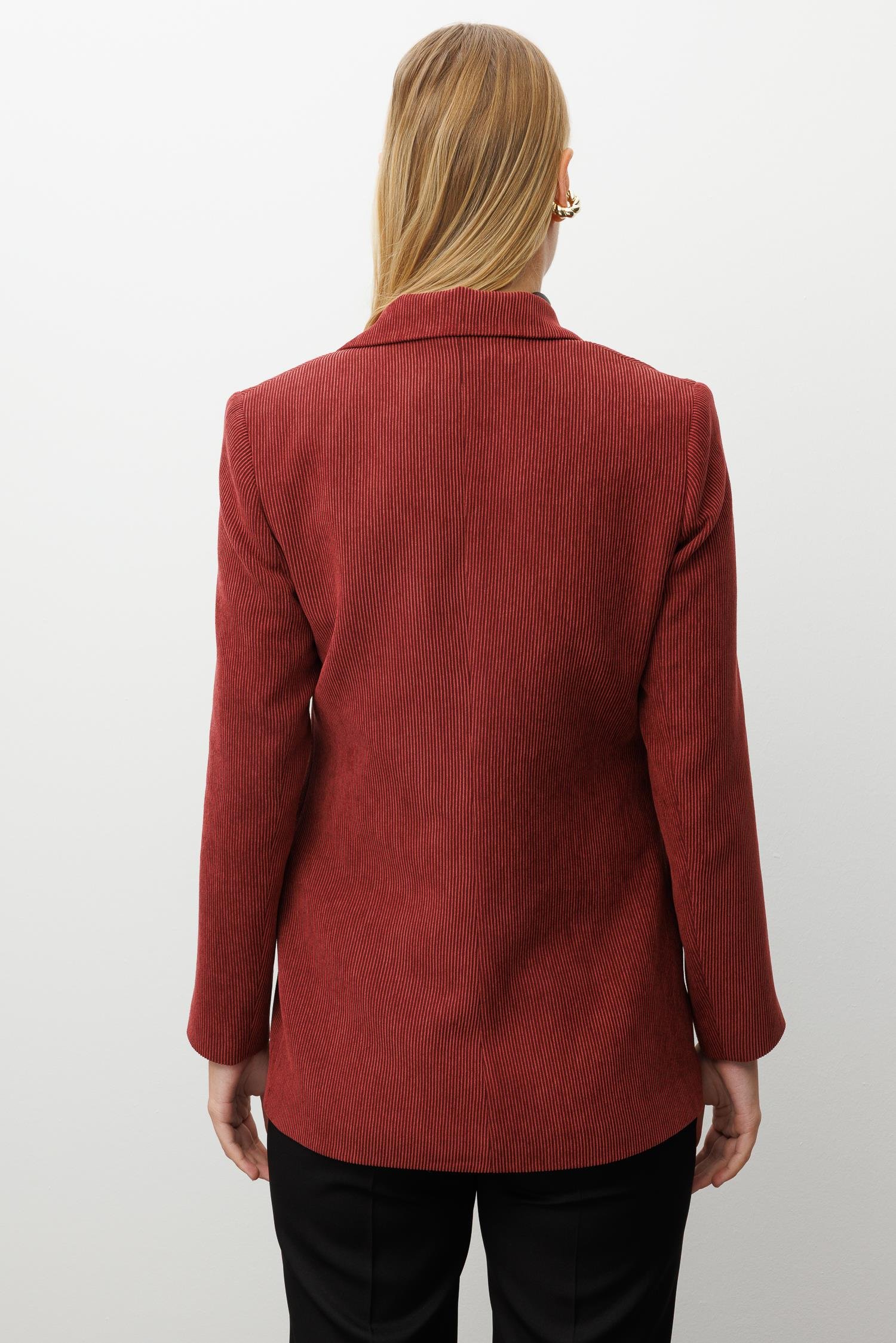 Modailgi  Fitilli Kadife Tek Düğme Klasik Ceket Bordo