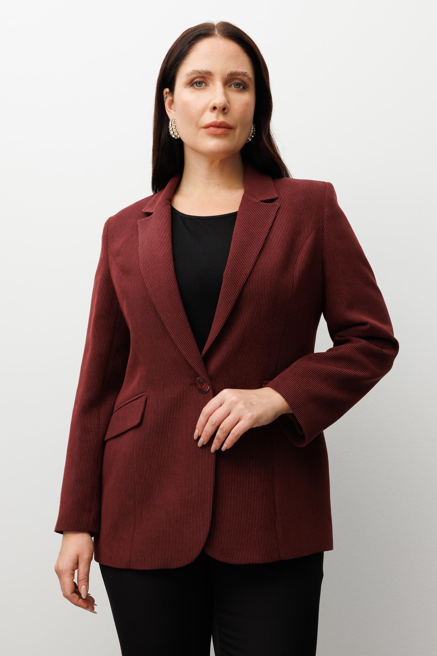 Modailgi  Fitilli Tek Düğme Mono Yaka Ceket Bordo