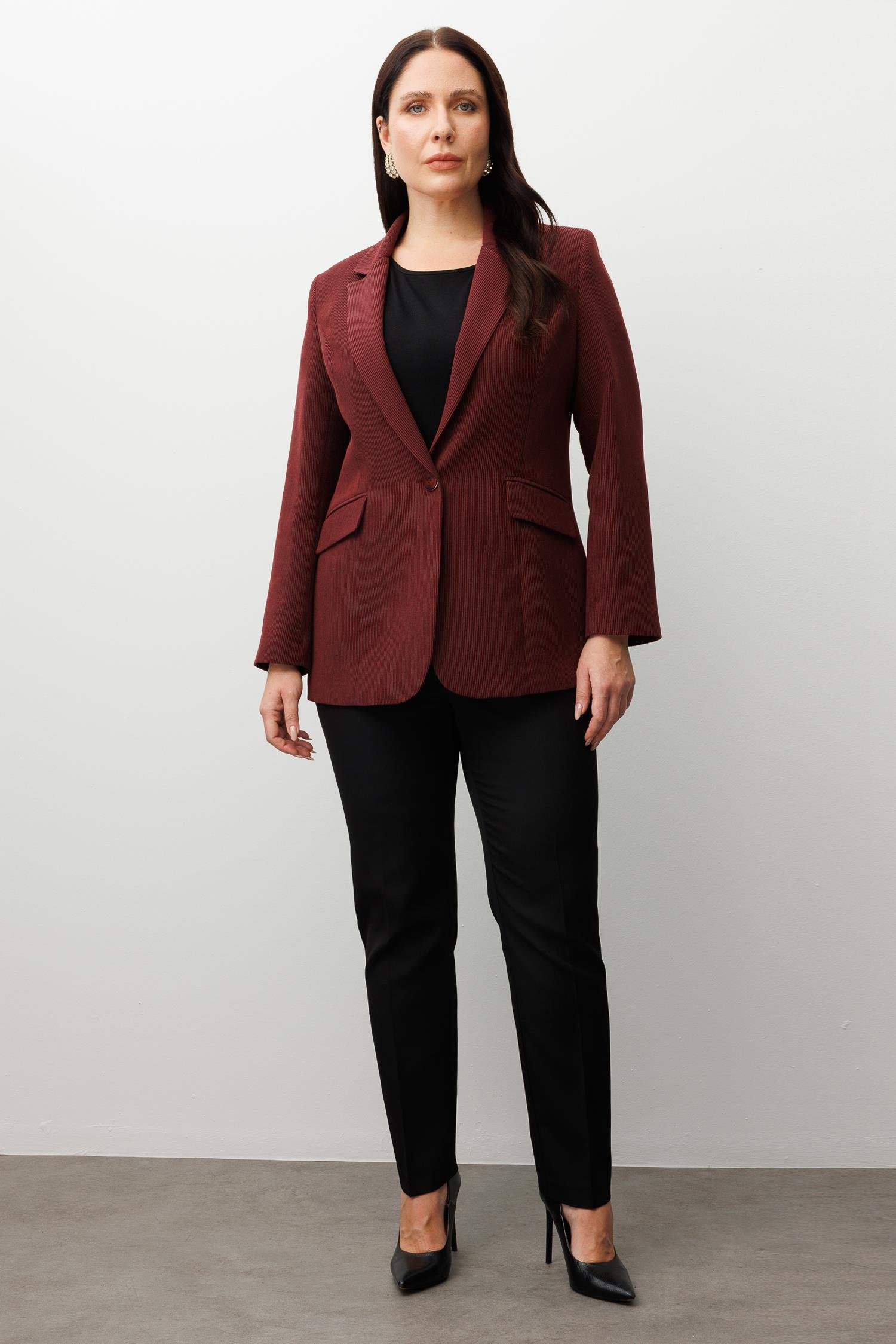 Modailgi  Fitilli Tek Düğme Mono Yaka Ceket Bordo