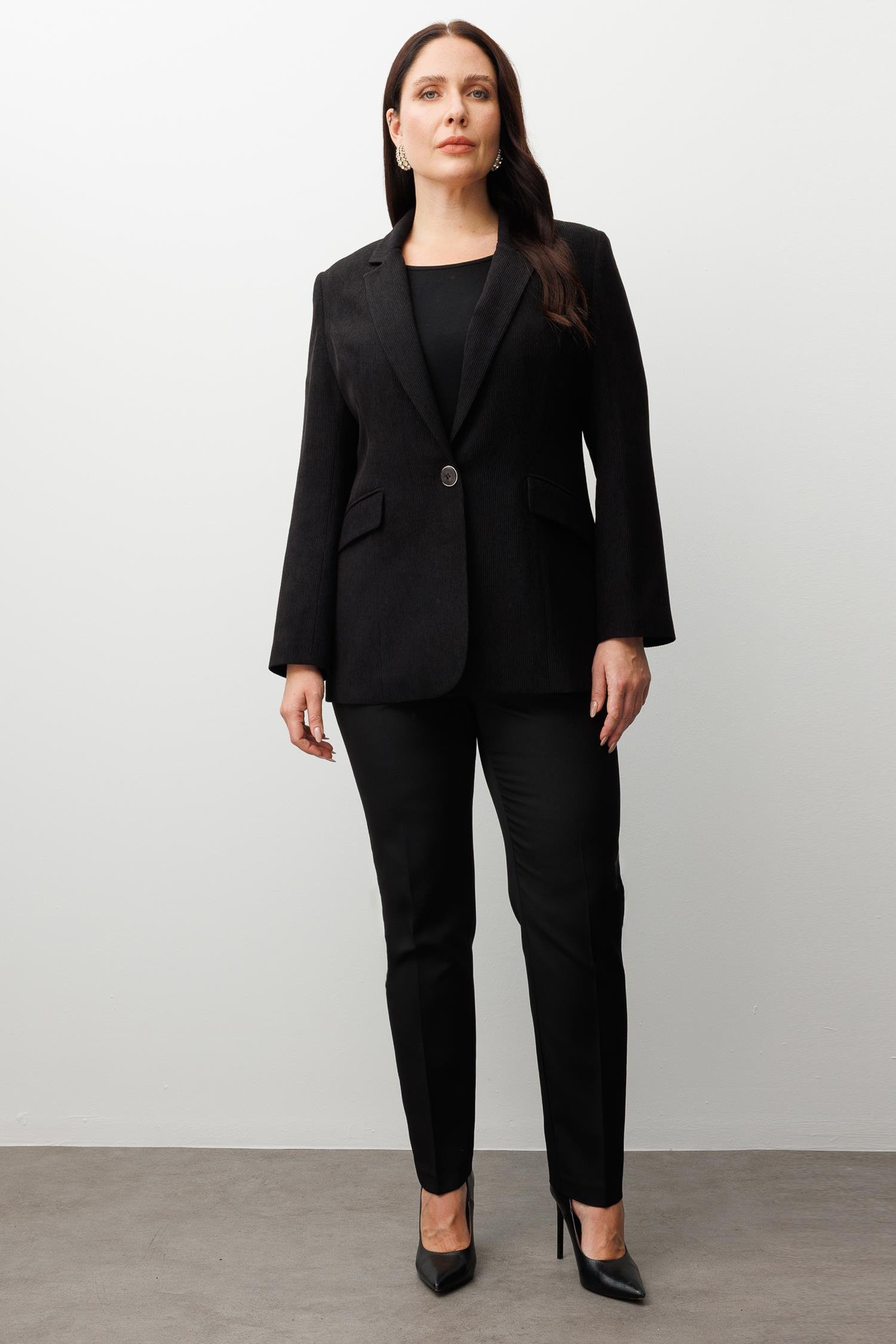 Modailgi  Fitilli Tek Düğme Mono Yaka Ceket Siyah