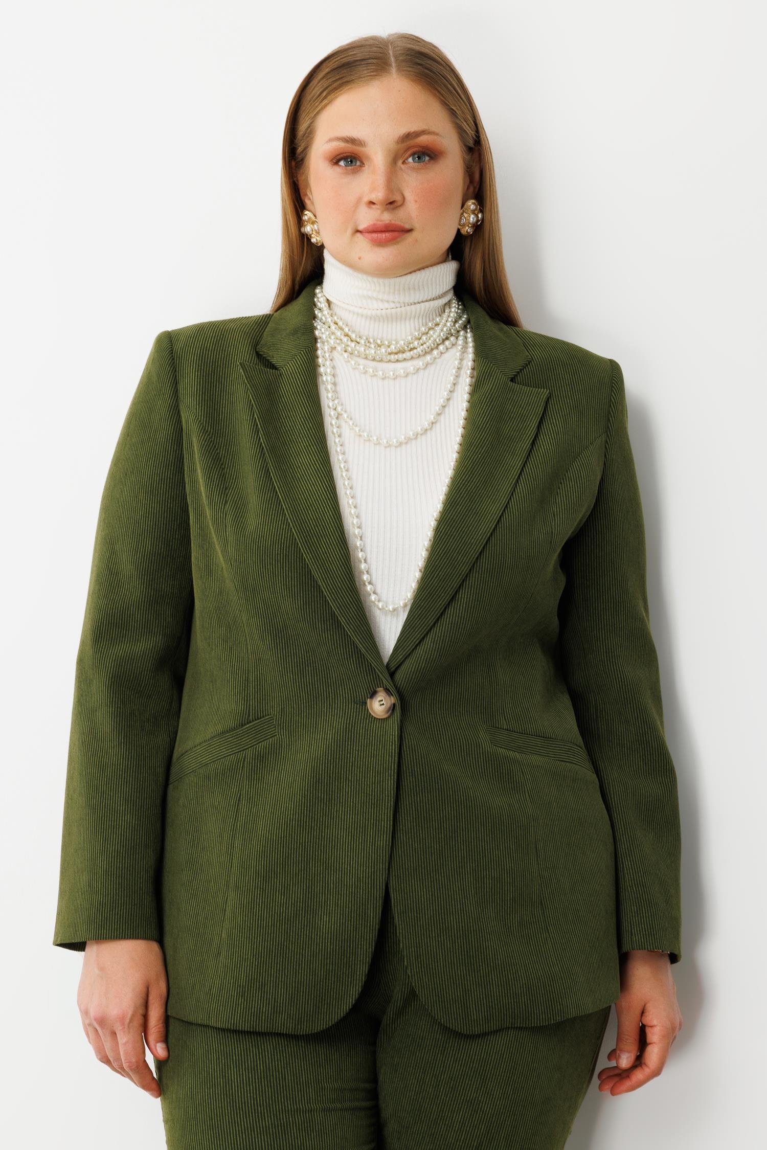 Modailgi  Fitilli Tek Düğme Mono Yaka Ceket Yeşil