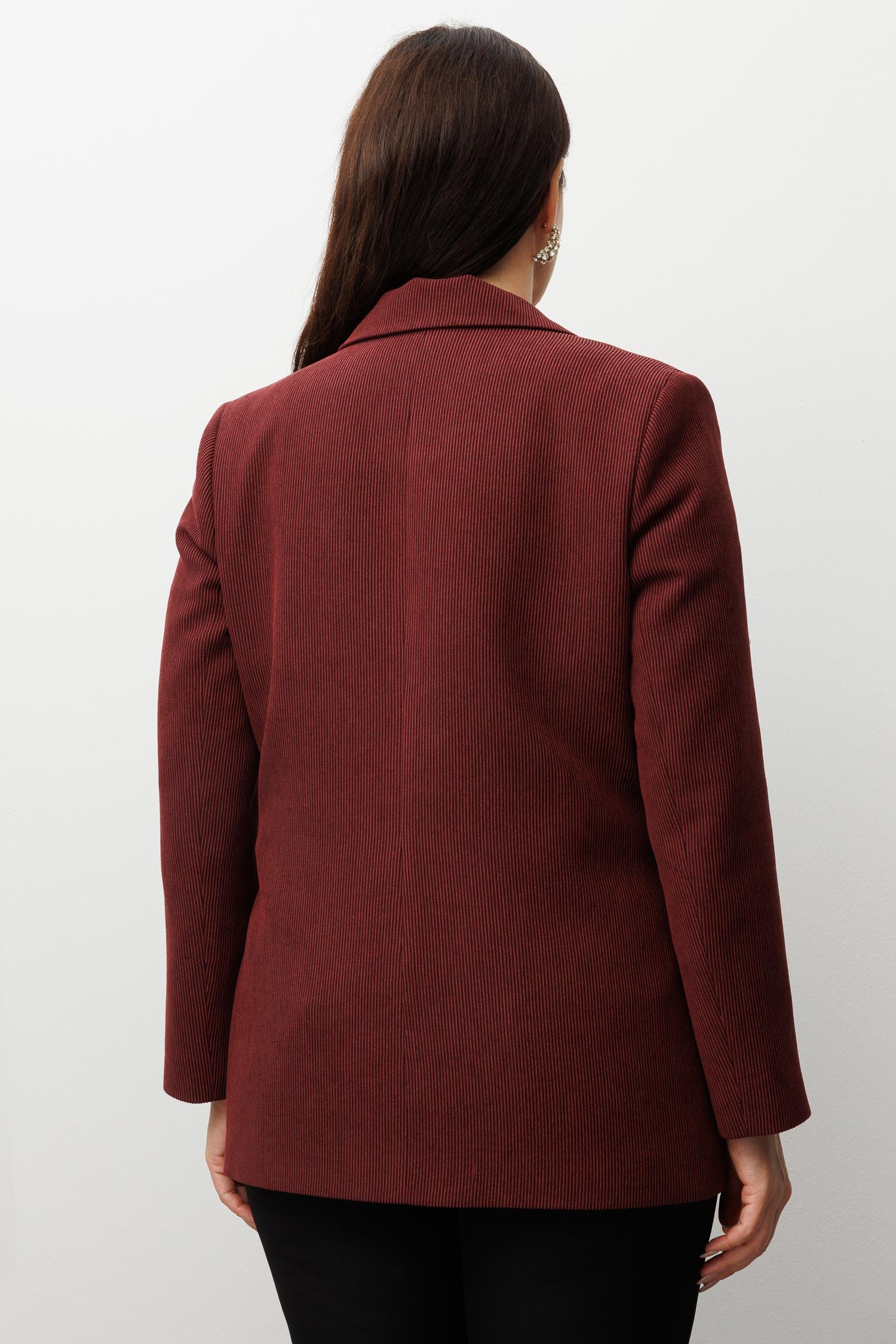 Modailgi  Fitilli Tek Düğme Mono Yaka Ceket Bordo