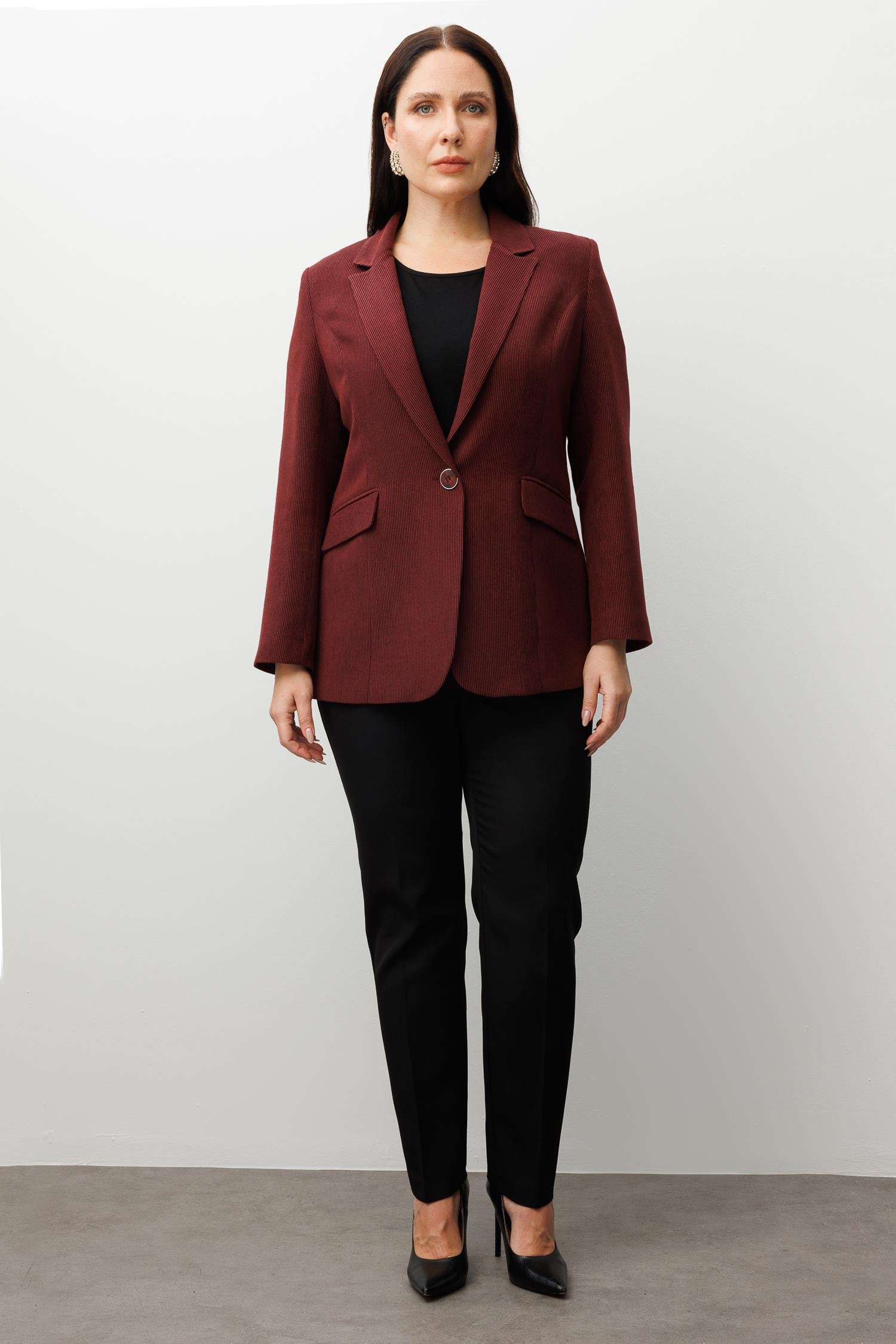 Modailgi  Fitilli Tek Düğme Mono Yaka Ceket Bordo