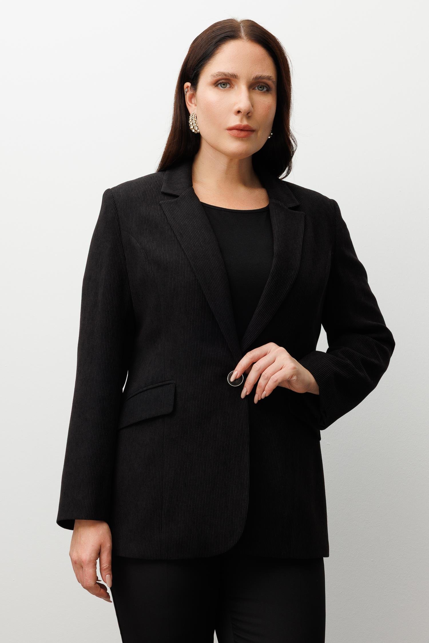 Modailgi  Fitilli Tek Düğme Mono Yaka Ceket Siyah