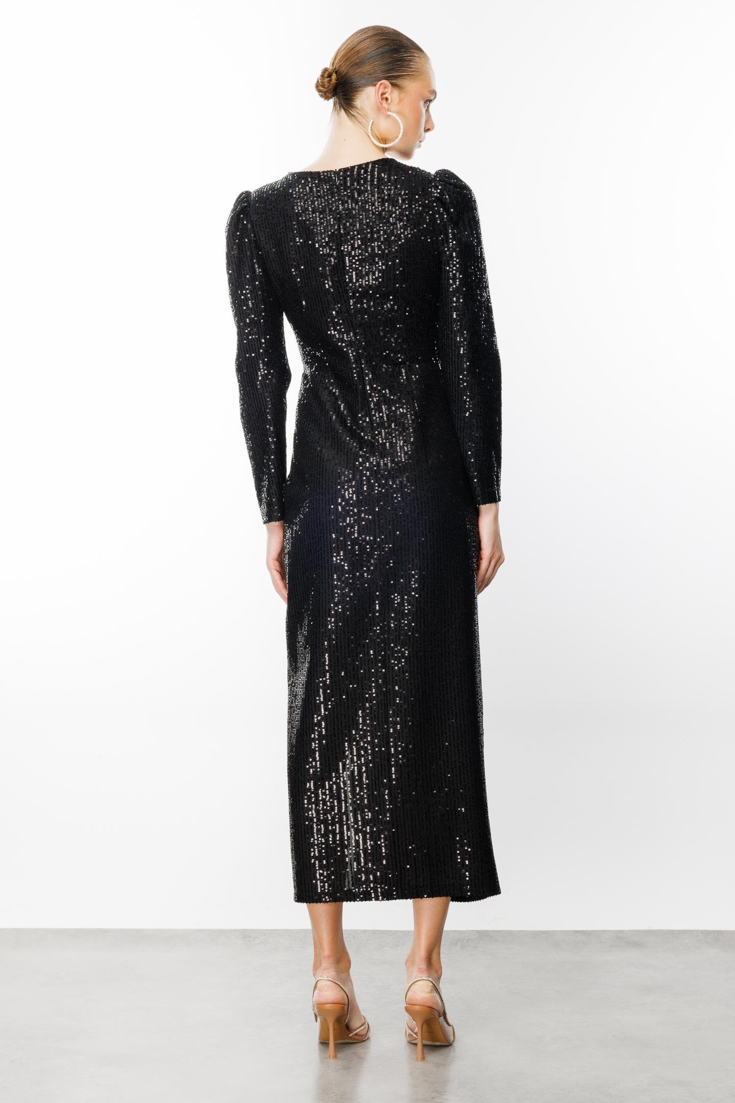 Modailgi  Fiyonk Detaylı Payet Elbise Siyah