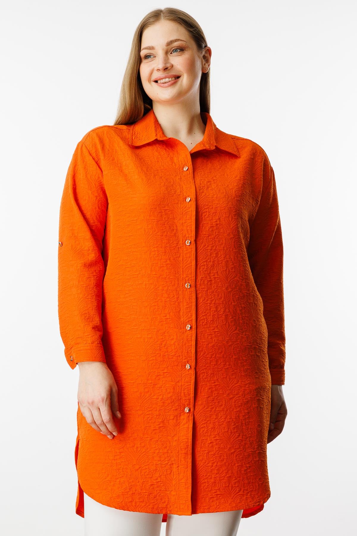 Modailgi  Gofre Kumaş Uzun Tunik Orange