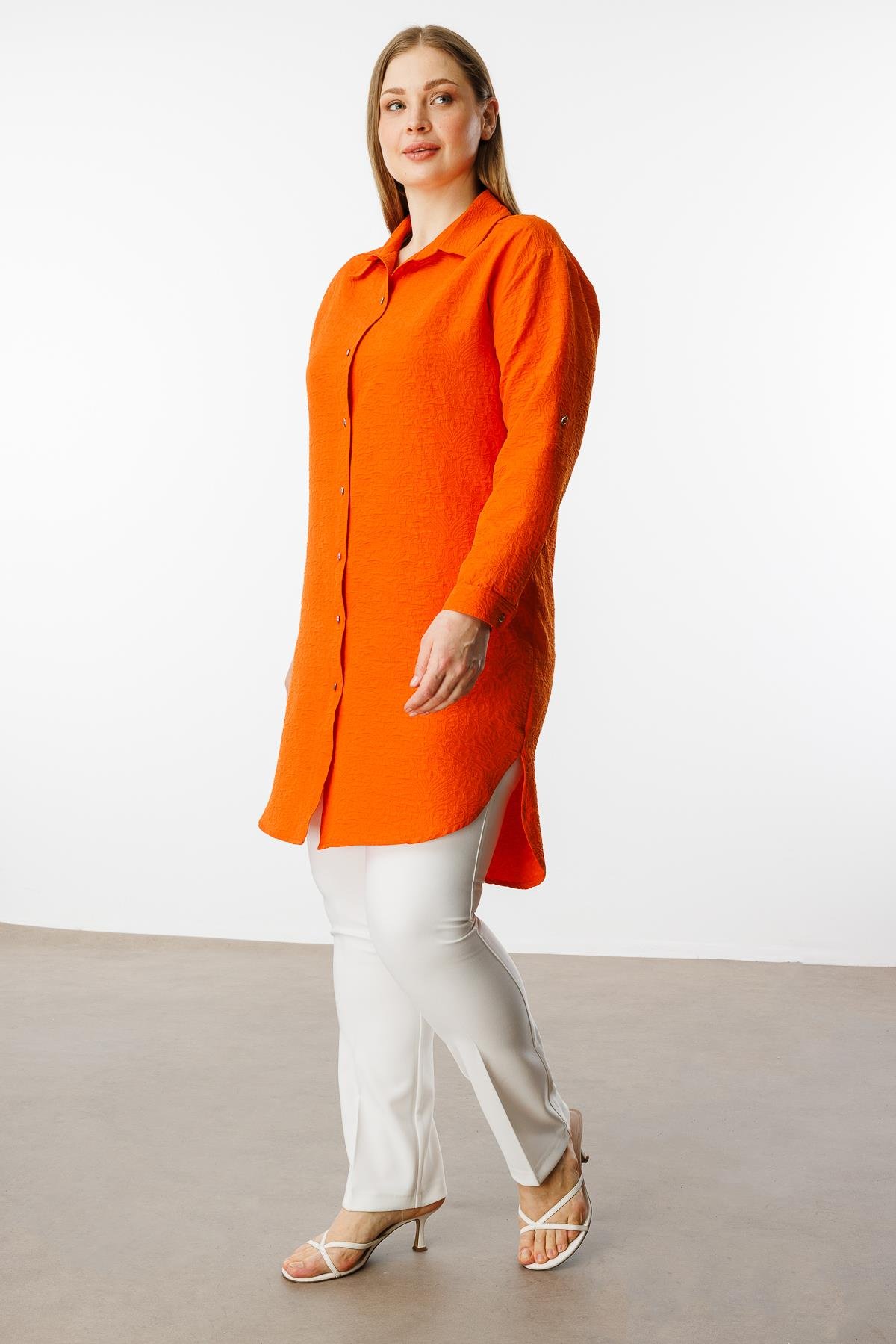 Modailgi  Gofre Kumaş Uzun Tunik Orange