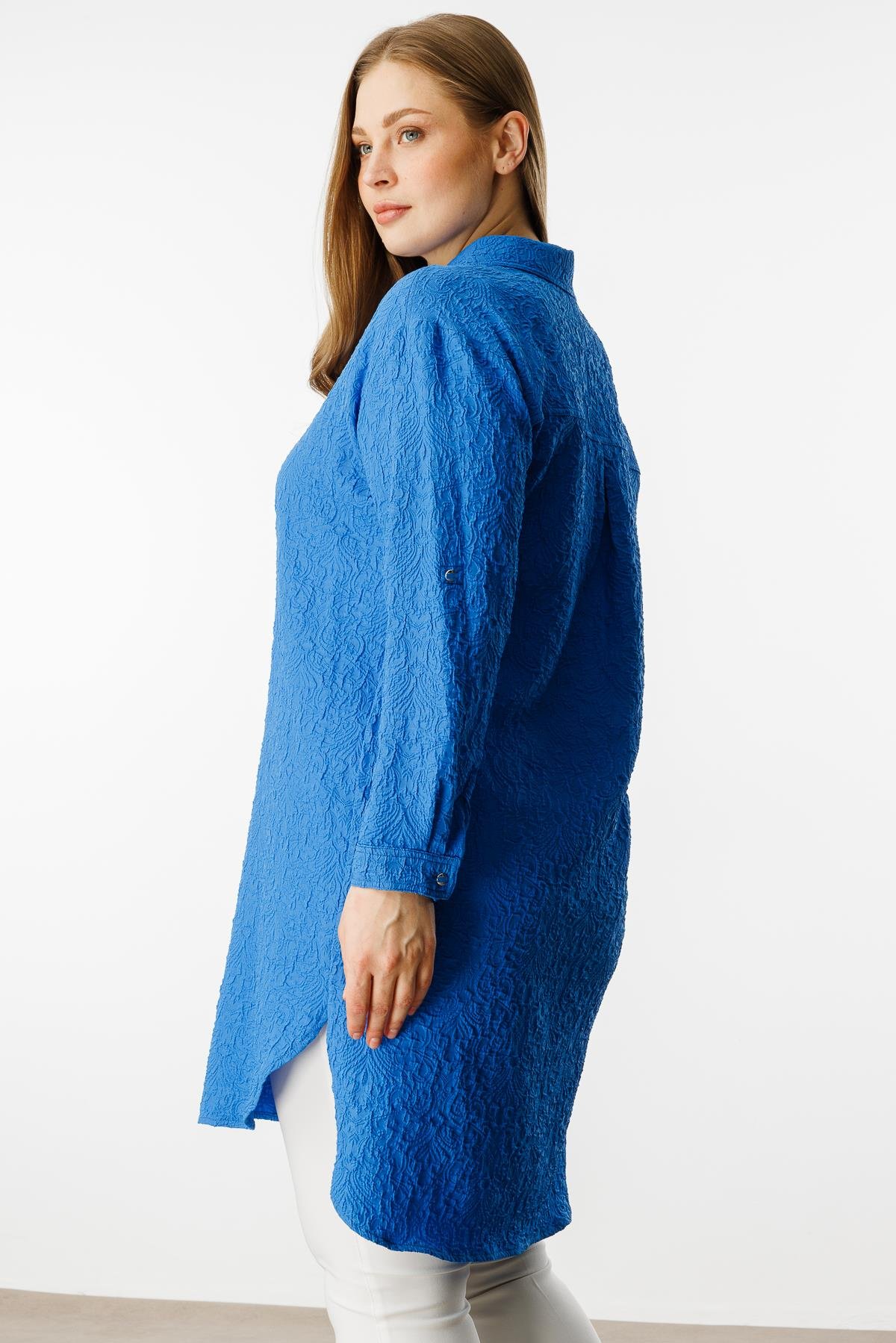 Modailgi  Gofre Kumaş Uzun Tunik Saks