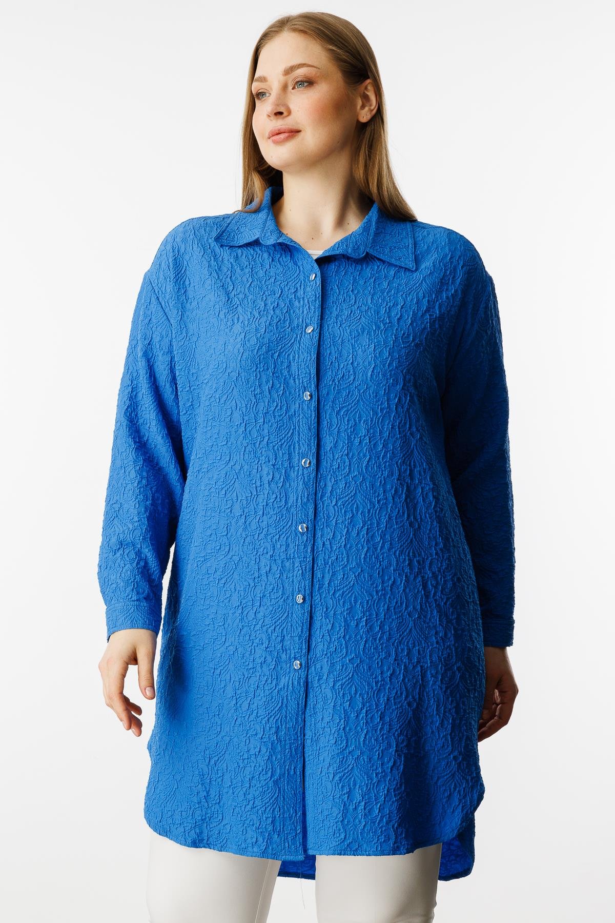 Modailgi  Gofre Kumaş Uzun Tunik Saks