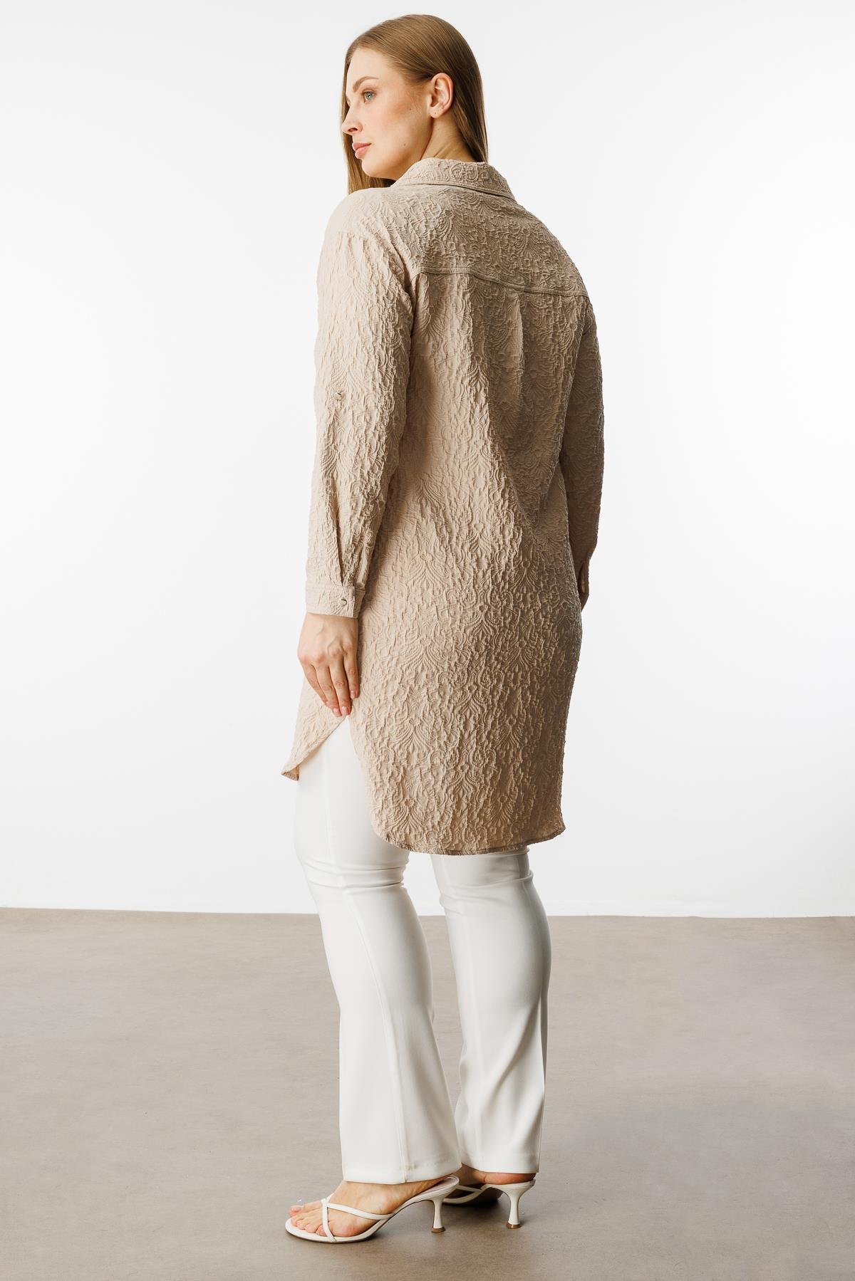 Modailgi  Gofre Kumaş Uzun Tunik Taş