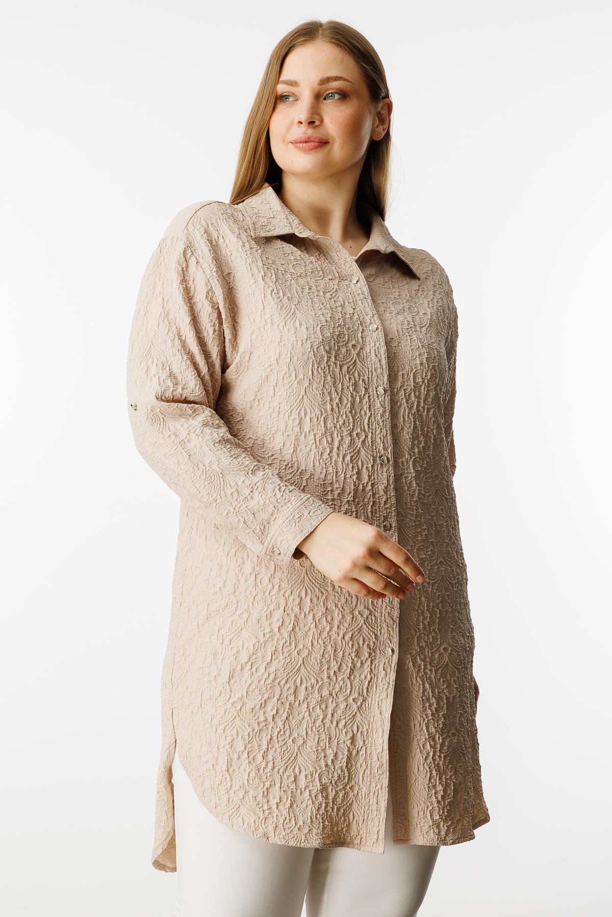 Modailgi  Gofre Kumaş Uzun Tunik Taş