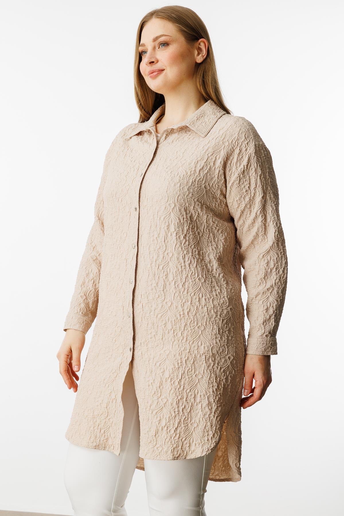 Modailgi  Gofre Kumaş Uzun Tunik Taş