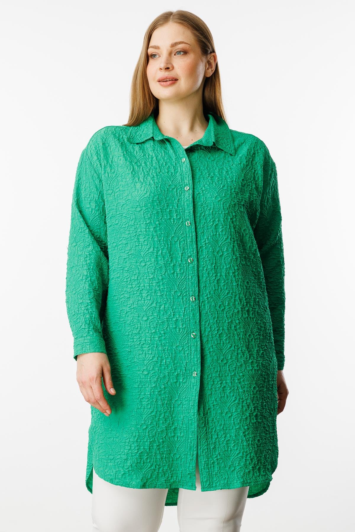 Modailgi  Gofre Kumaş Uzun Tunik Yeşil