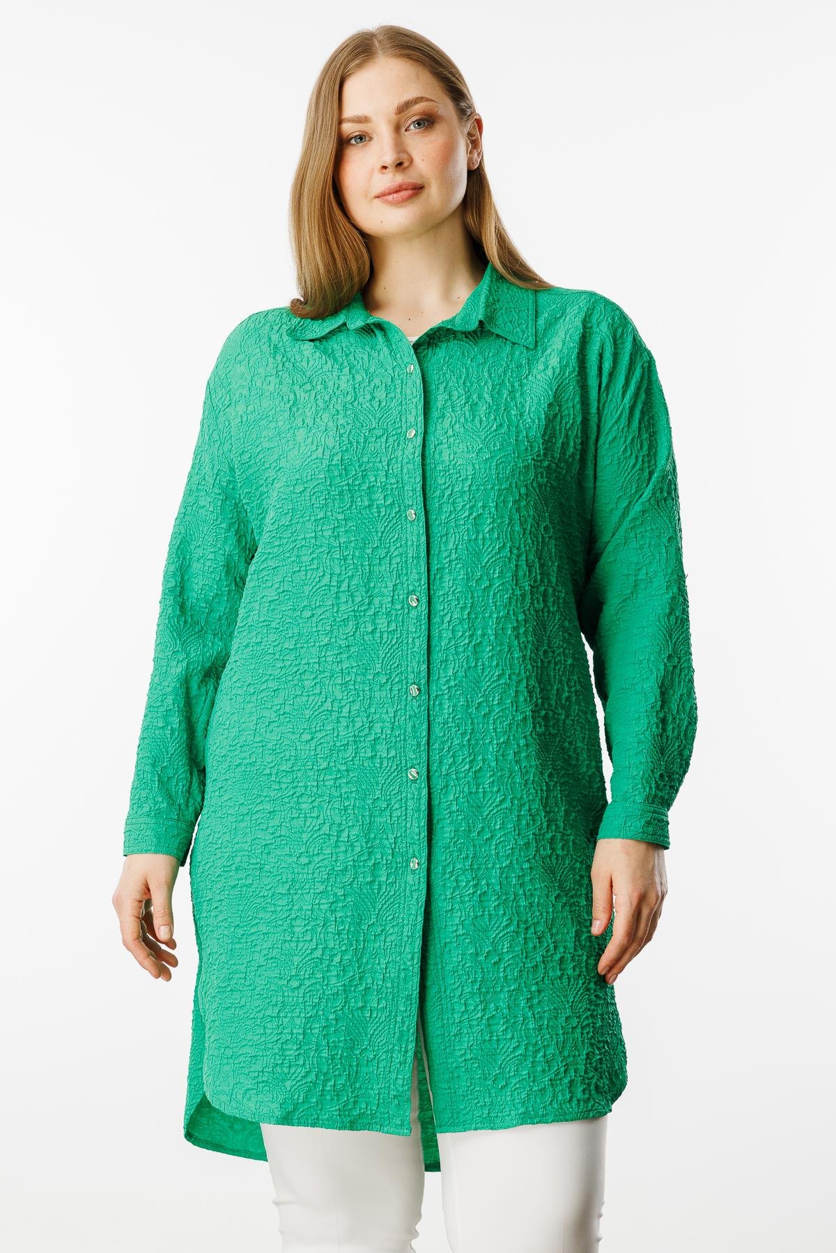 Modailgi  Gofre Kumaş Uzun Tunik Yeşil