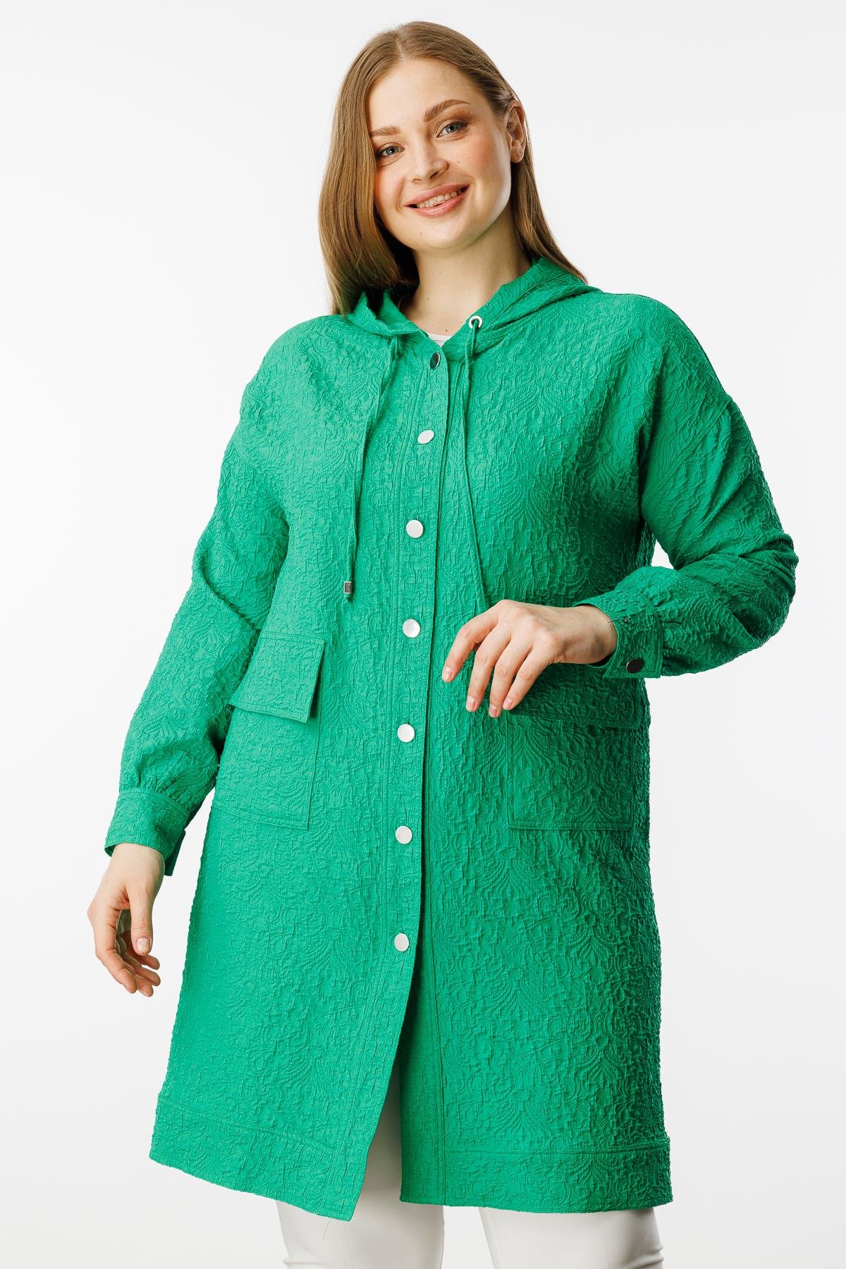 Modailgi  Gofre Kumaş Uzun Tunik Yeşil