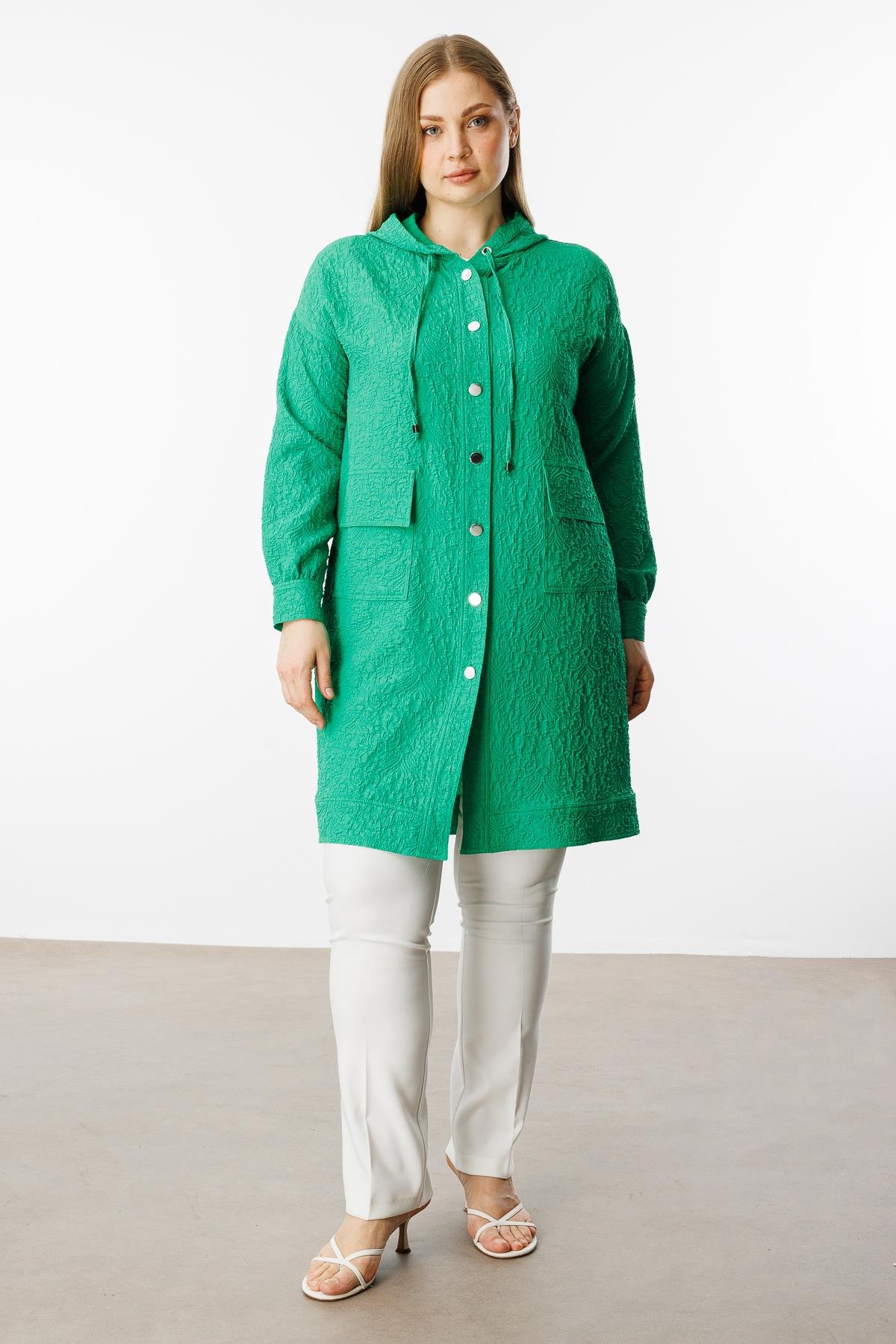Modailgi  Gofre Kumaş Uzun Tunik Yeşil