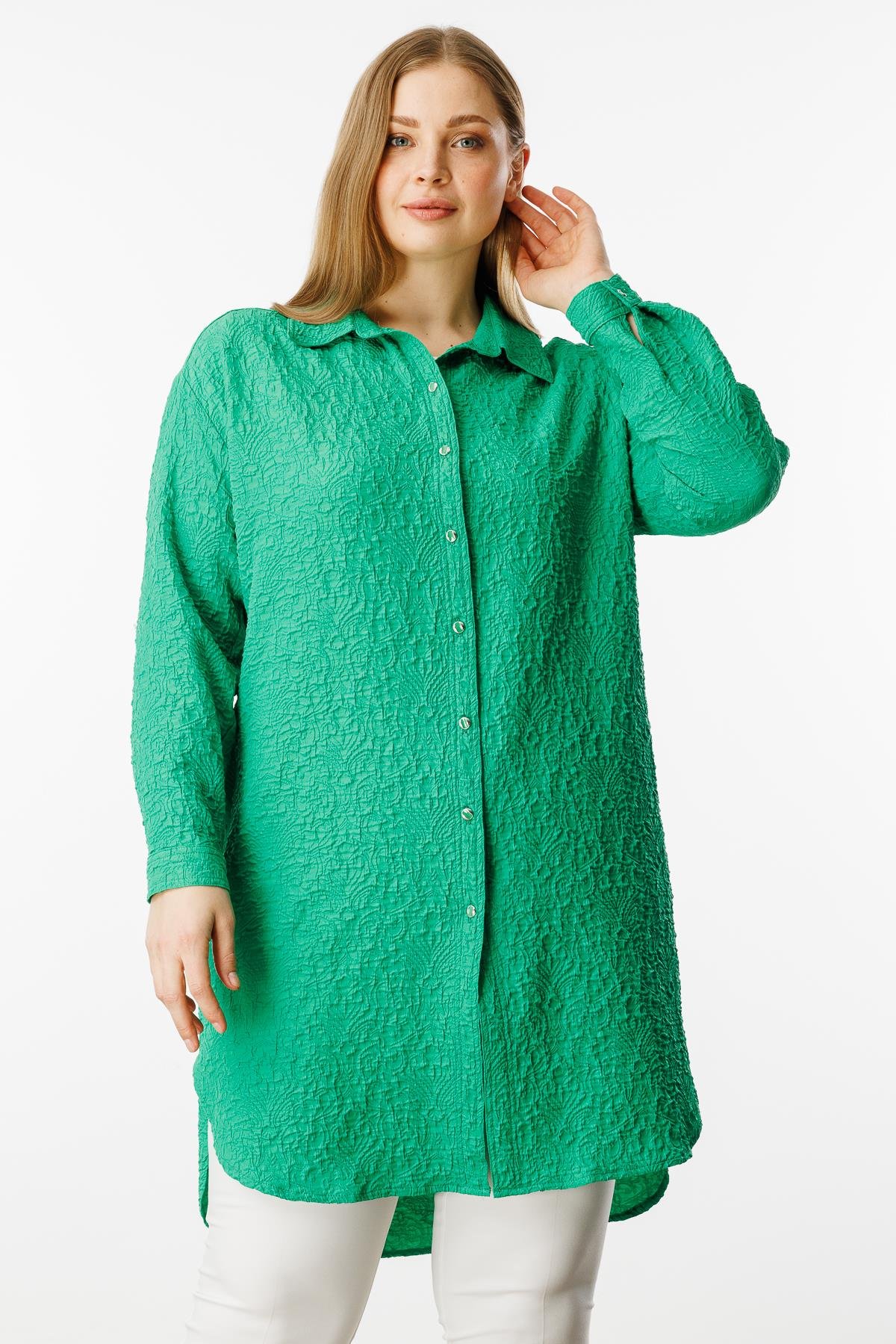 Modailgi  Gofre Kumaş Uzun Tunik Yeşil