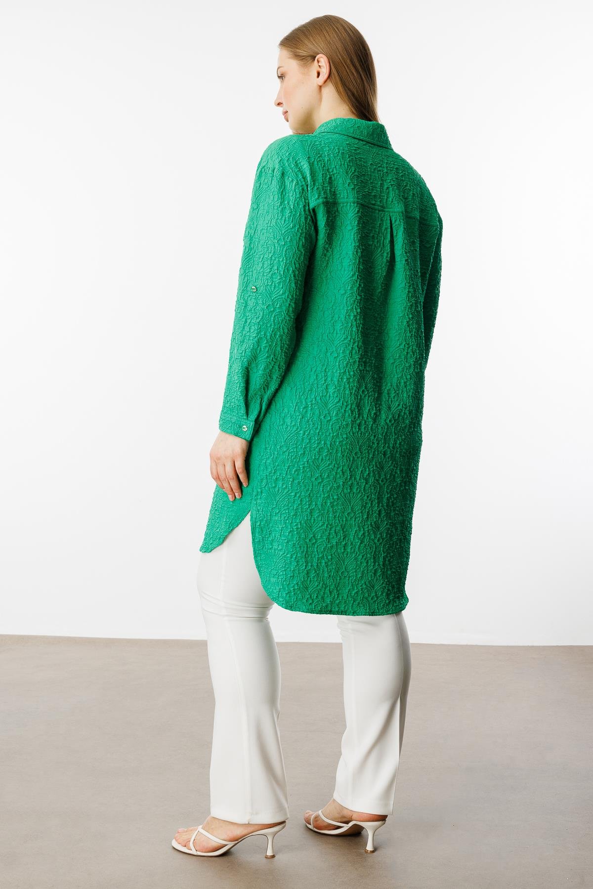 Modailgi  Gofre Kumaş Uzun Tunik Yeşil