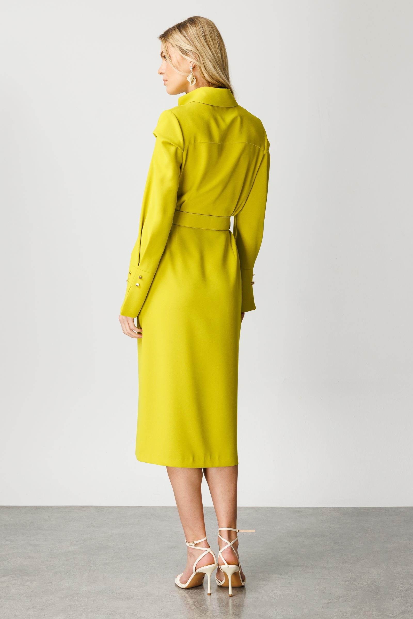 Modailgi  Gömlek Yakalı Önden Yırtmaçlı Midi Boy Elbise Asit