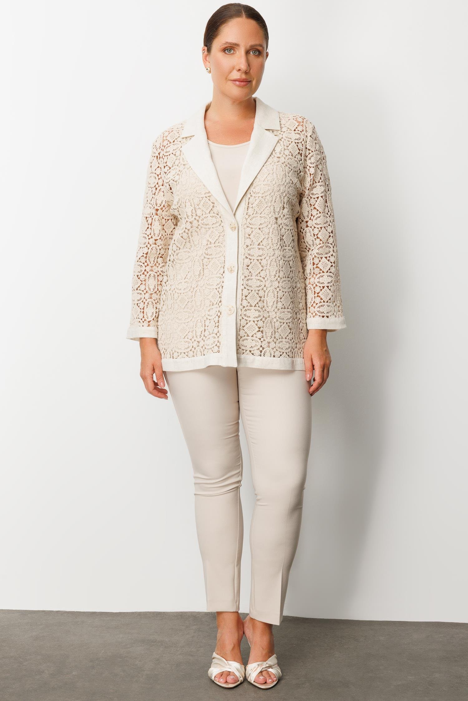 Modailgi  Güpür Dantelli Mono Yaka Bant Detaylı İkili Tunik Orijinal