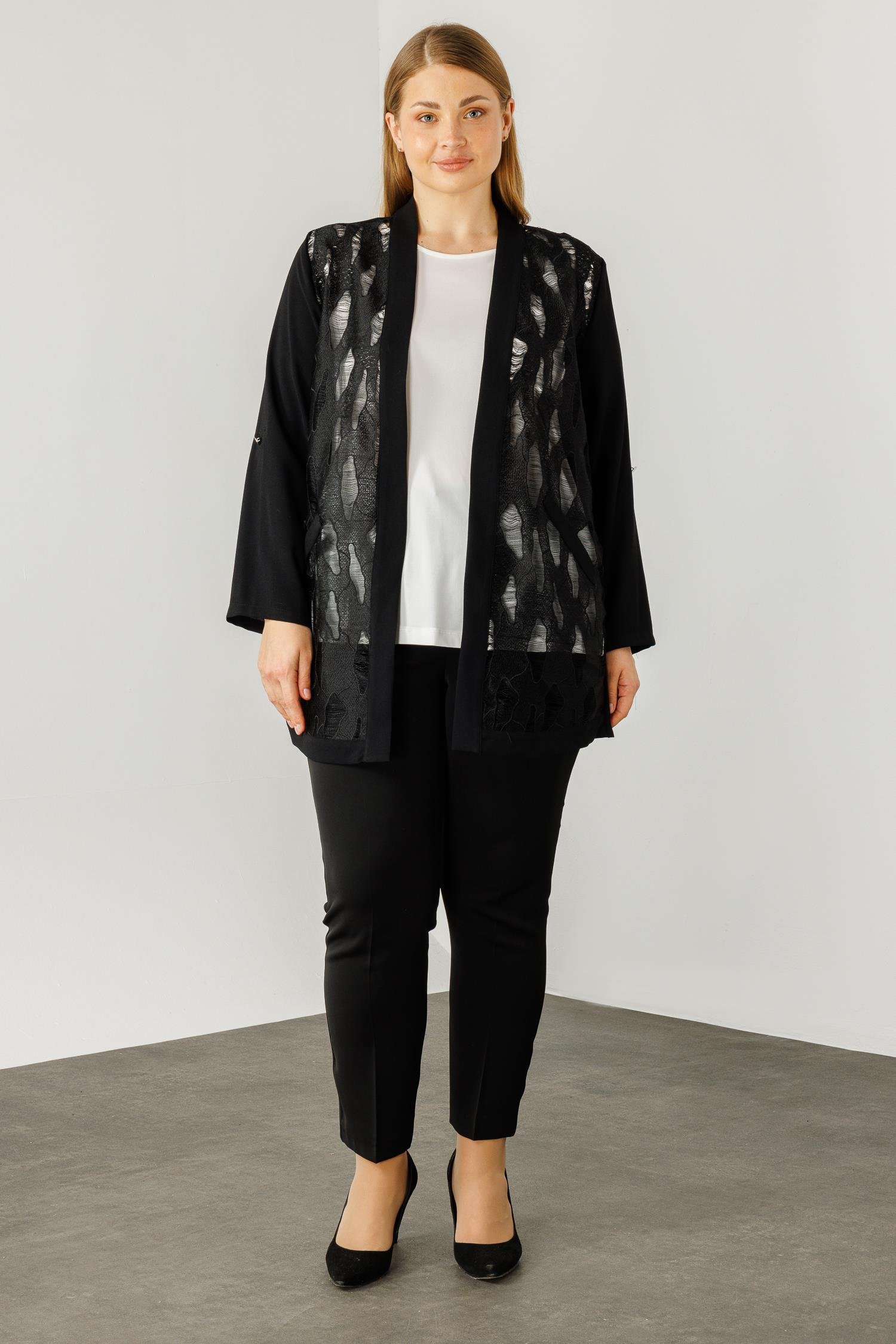 Modailgi  Güpür Detaylı İkili Takım Siyah