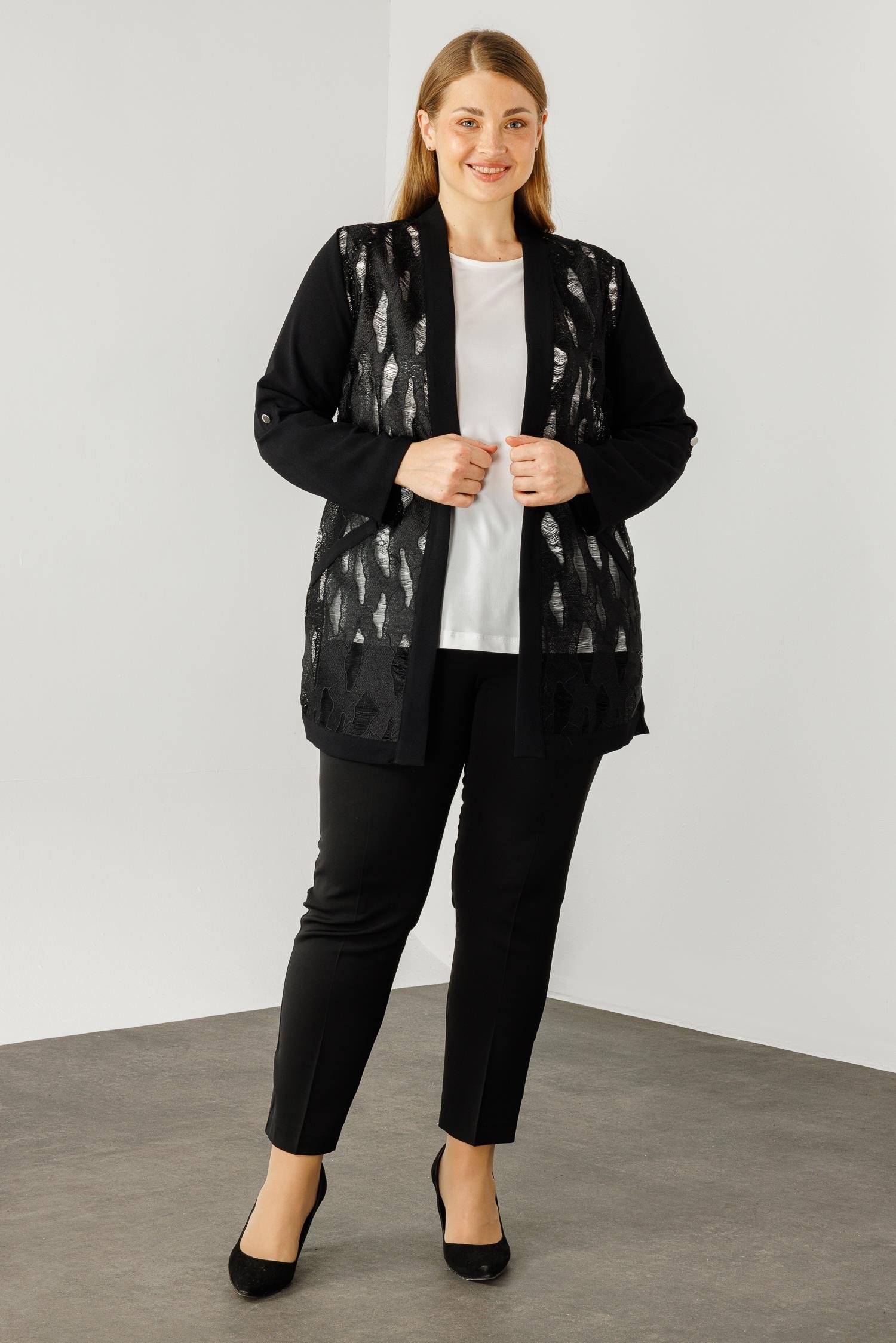 Modailgi  Güpür Detaylı İkili Takım Siyah