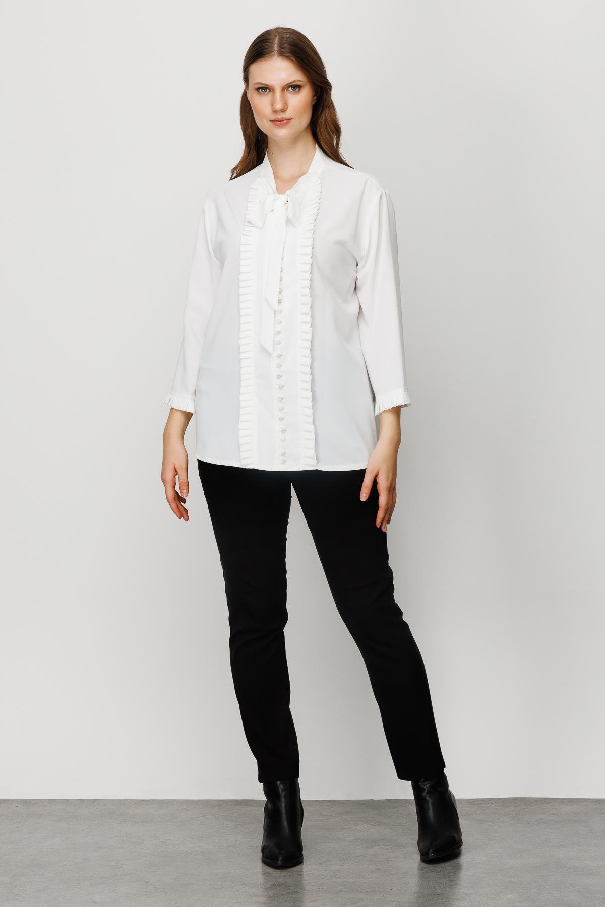 Modailgi  Hakim Yaka Bağcıklı Gömlek Ekru