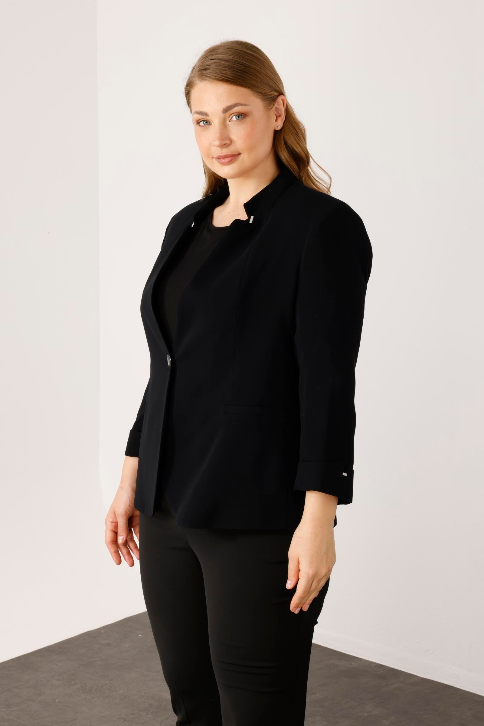 Modailgi  Hakim Yaka Tek Düğme Ceket Siyah